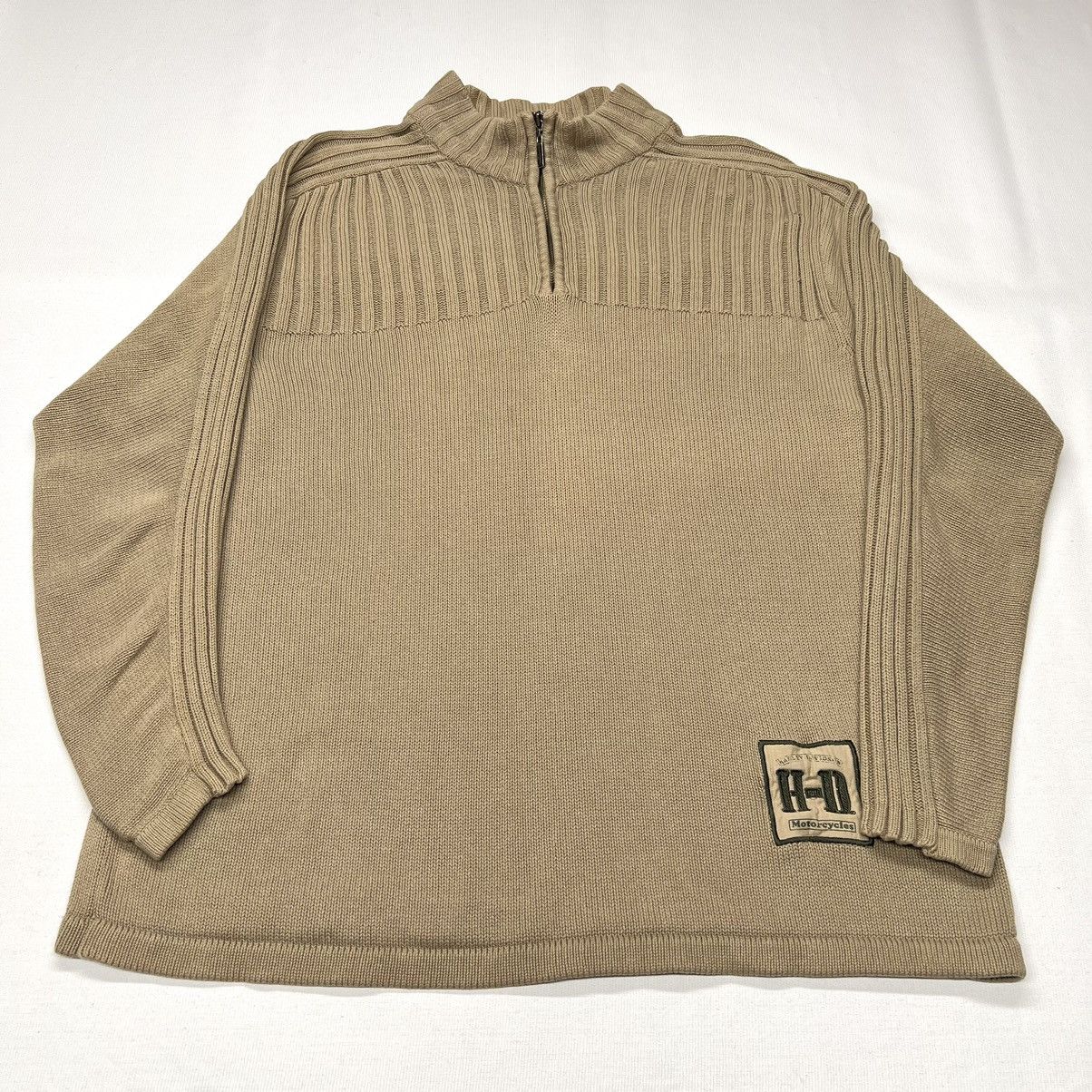 Harley Davidson × Vintage Harley Davidson Sweater Brown 1/4 Zip Logo Embroidered Size US XL / EU 56 / 4 - 1 Thumbnail