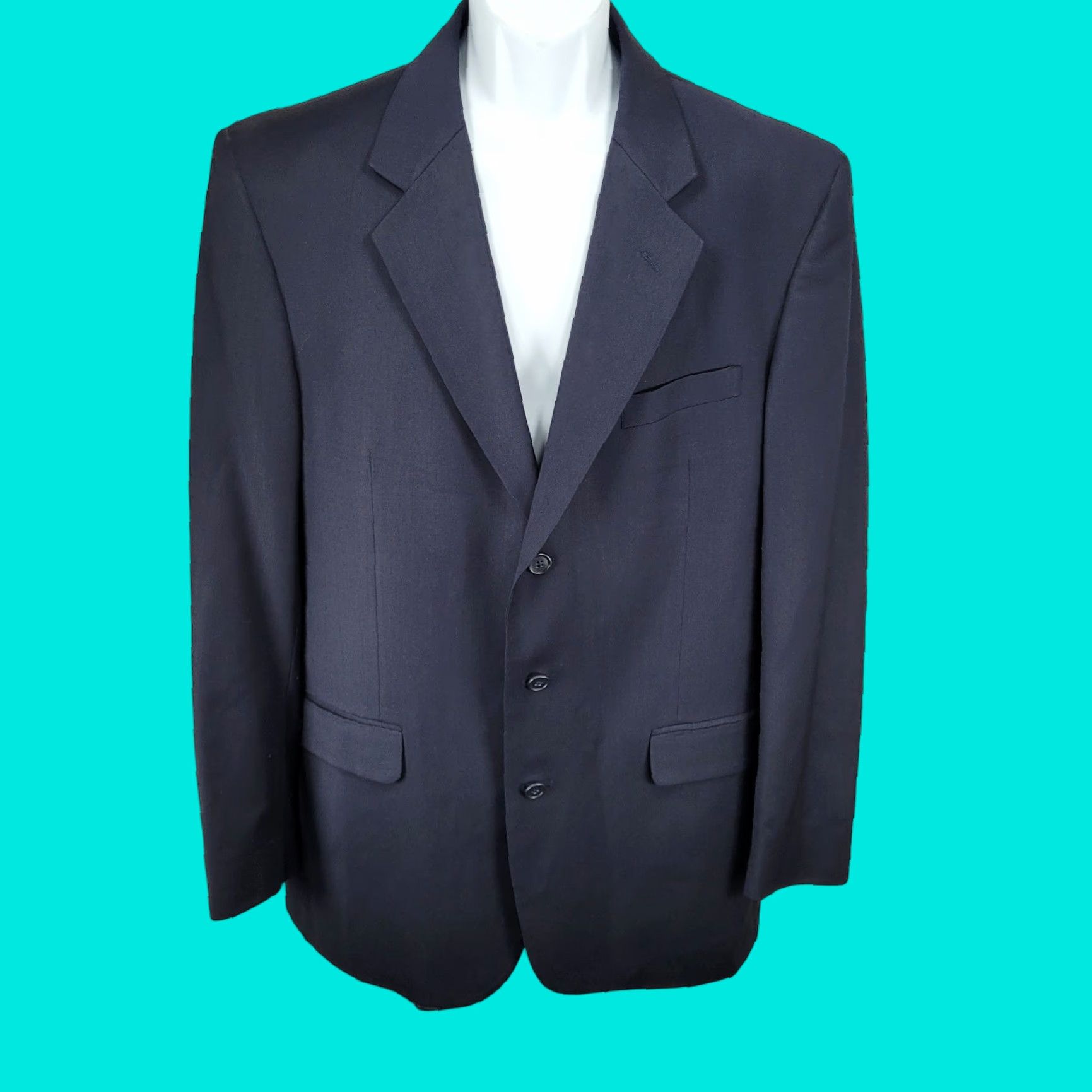 Oleg Cassini Oleg Cassini Navy 100% Wool 3 Button Ventless Notch Blazer Sport Coat 42L Size 42R - 1 Thumbnail