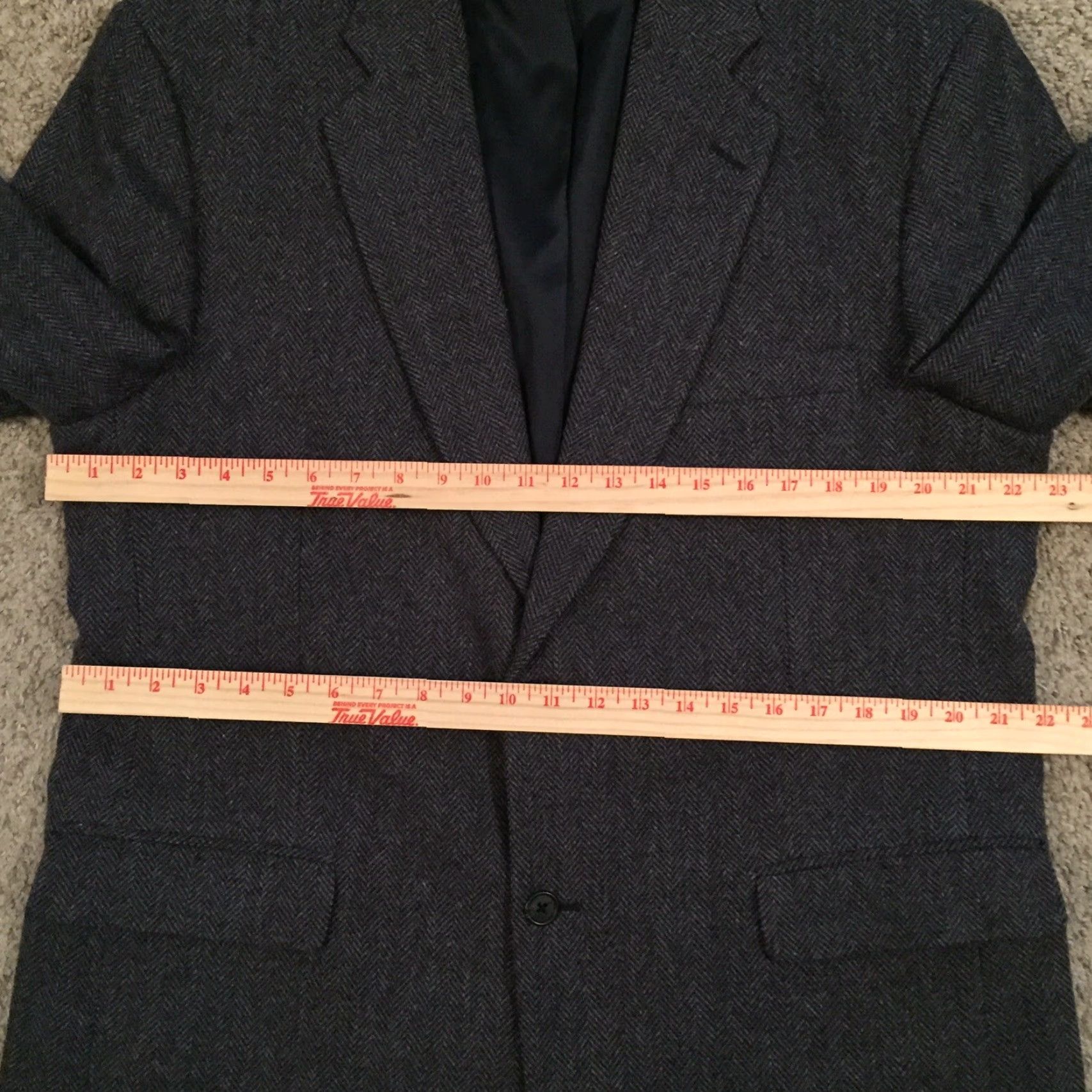 Vintage TownCraft Blazer Mens 44 Long Blue Herringbone Single Breasted Two Button Wool Jacket Size 44R - 5 Thumbnail