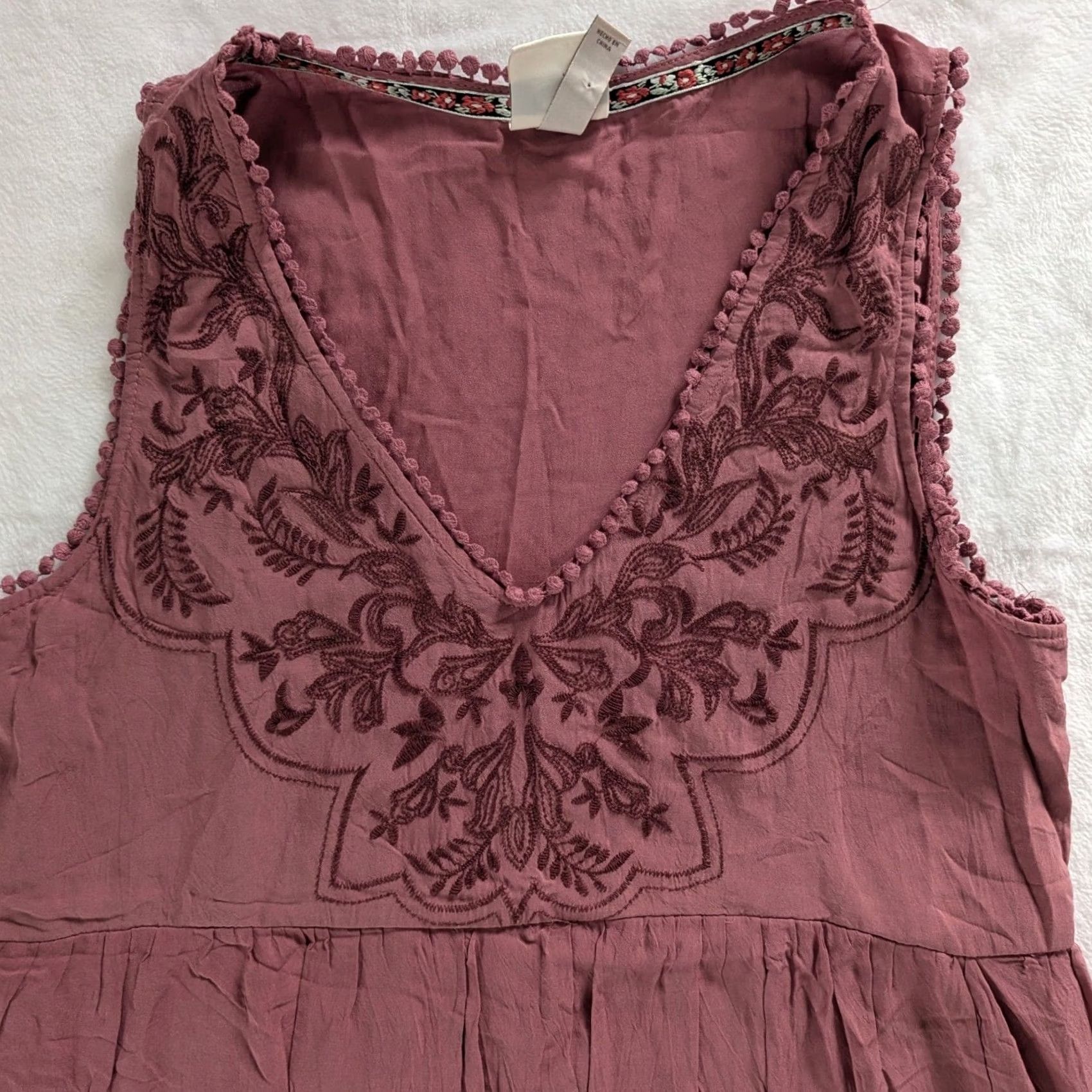 Vintage Knox Rose Embroidered Dress Pink Mauve Sleeveless V-Neck Womens M Size M / US 6-8 / IT 42-44 - 3 Thumbnail