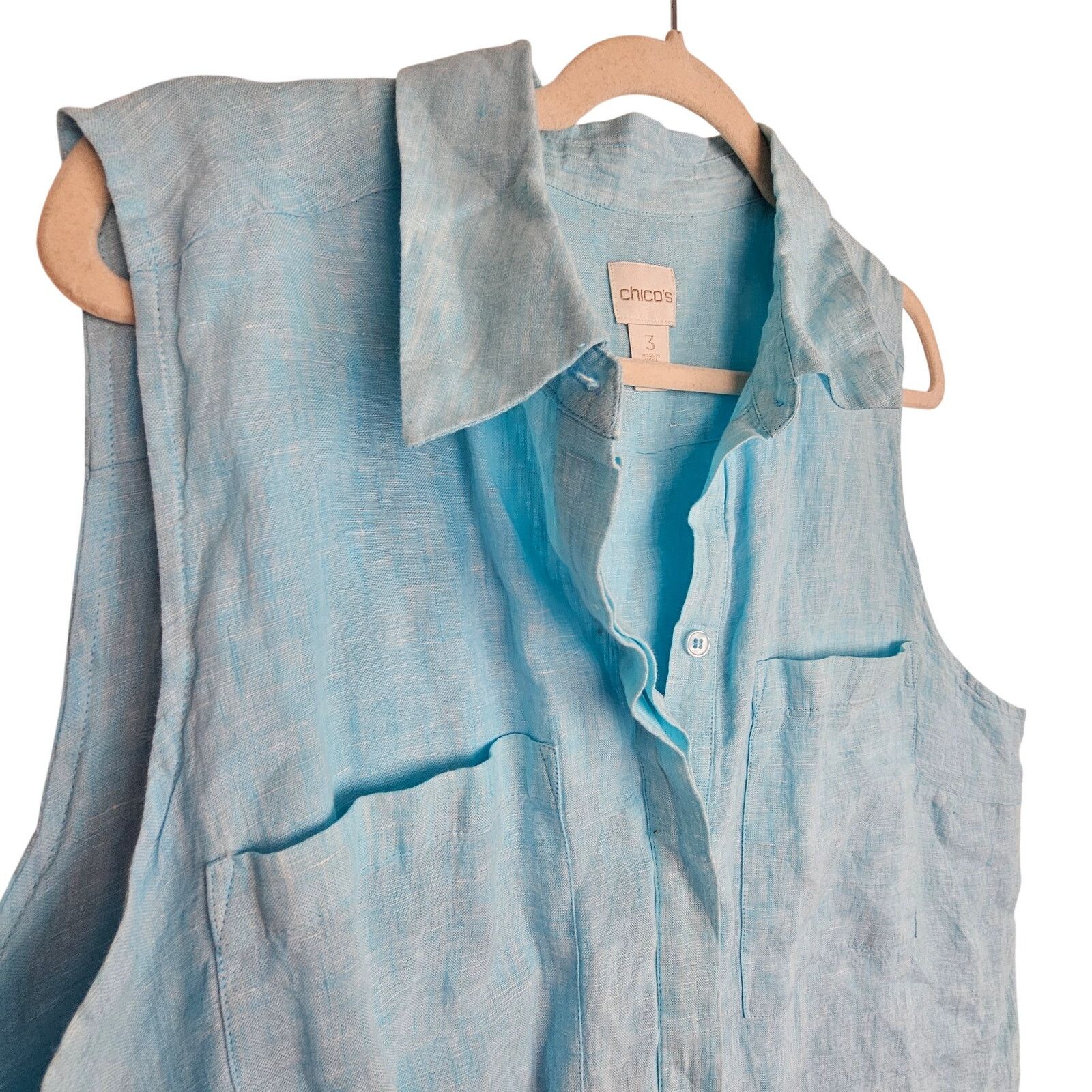 Chicos Chicos Womens Linen Top L Coastal Grandma Resortwear Beach Size L / US 10 / IT 46 - 4 Thumbnail