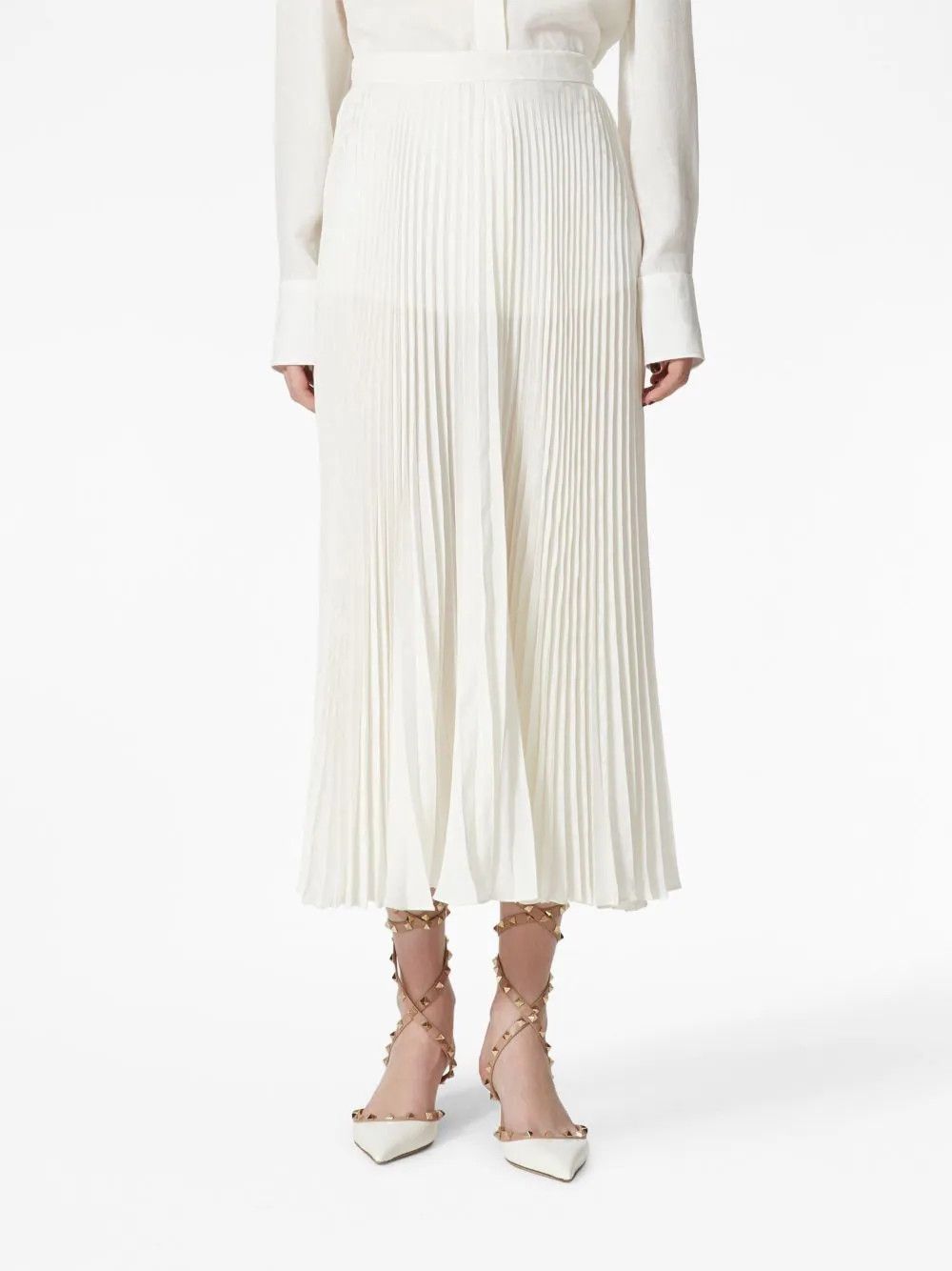 Valentino o1s22i1n0924 Silk Jacquard Toile Pleated Skirt in White Size 27" / US 4 / IT 40 - 3 Thumbnail