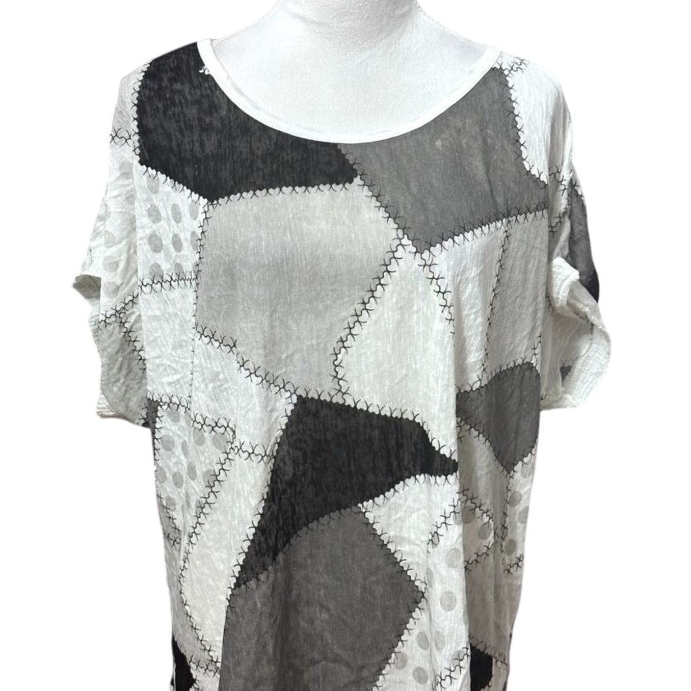 Other D-Style Scoop Neck Patchwork Short Sleeve Gray White L NWT Size L / US 10 / IT 46 - 2 Thumbnail