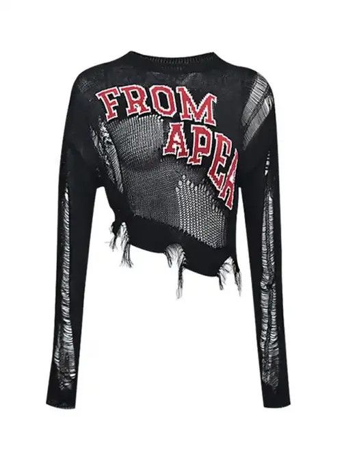 image of Woman Fall American Vintage Knit Top Baddie Style in Black, Women's