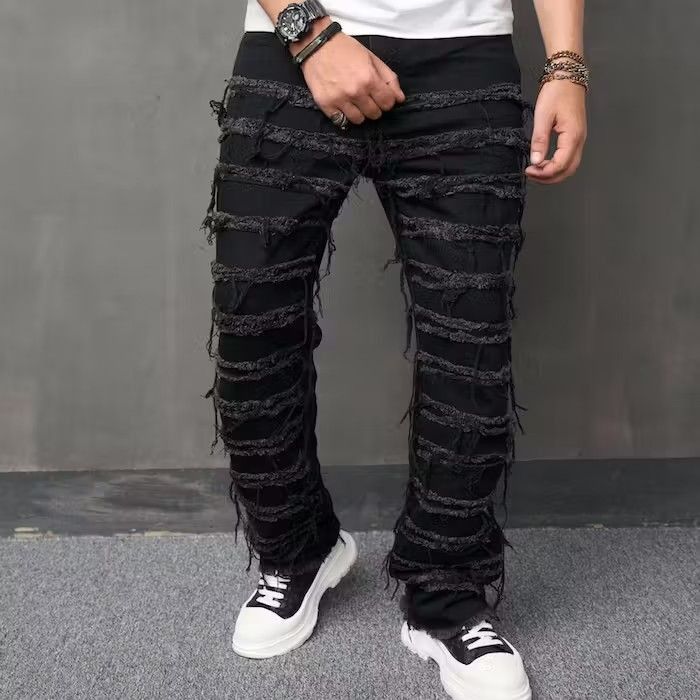 image of Black Distressed Stack Jeans, Men's (Size 30)