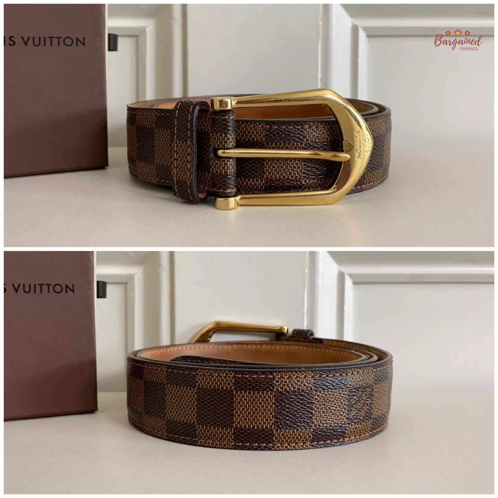 Louis Vuitton Louis Vuitton Brown Damier Ebene Riveted Gold Buckle Belt Size 32 - 10 Thumbnail