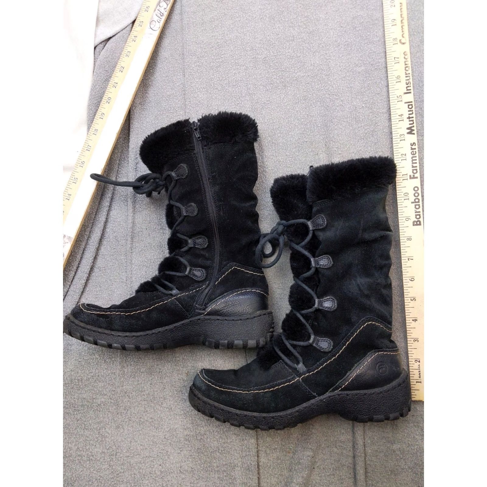 Vintage Baretraps Baylee Snow Boots Womens Size 7.5 38 Black Suede Mid Calf Faux Fur Zip Size US 8 / IT 38 - 2 Thumbnail