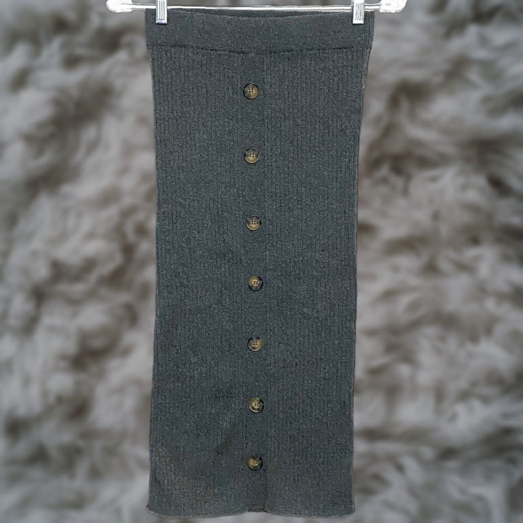 Forever 21 FOREVER 21 Gray Ribbed Bodycon Tube Pencil Skirt S Fitted Faux Button Front Y2K Size 28" / US 6 / IT 42 - 1 Thumbnail