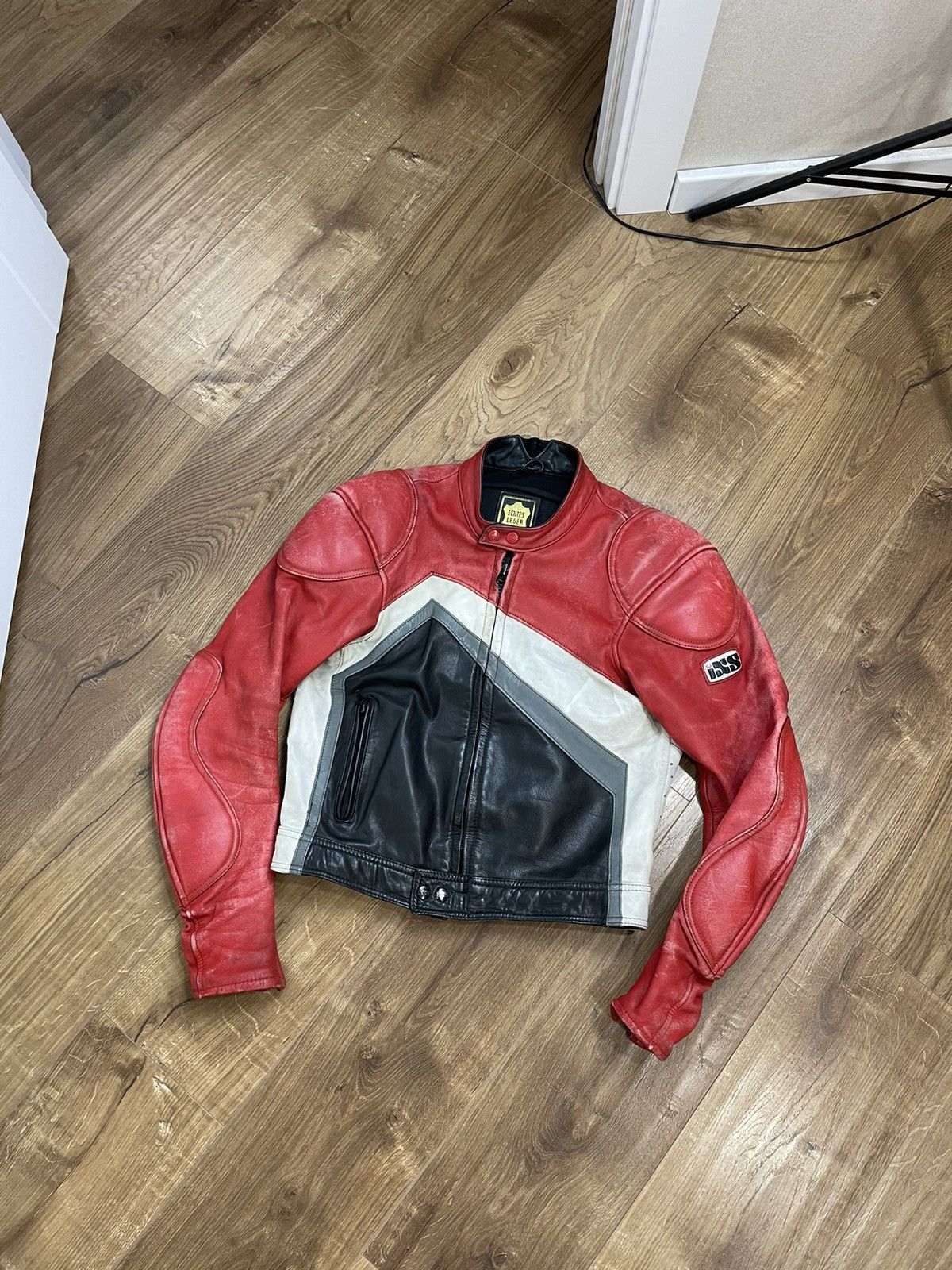Vintage Genuine Leather 90's Y2K Red Racing IXS Faded Jacket