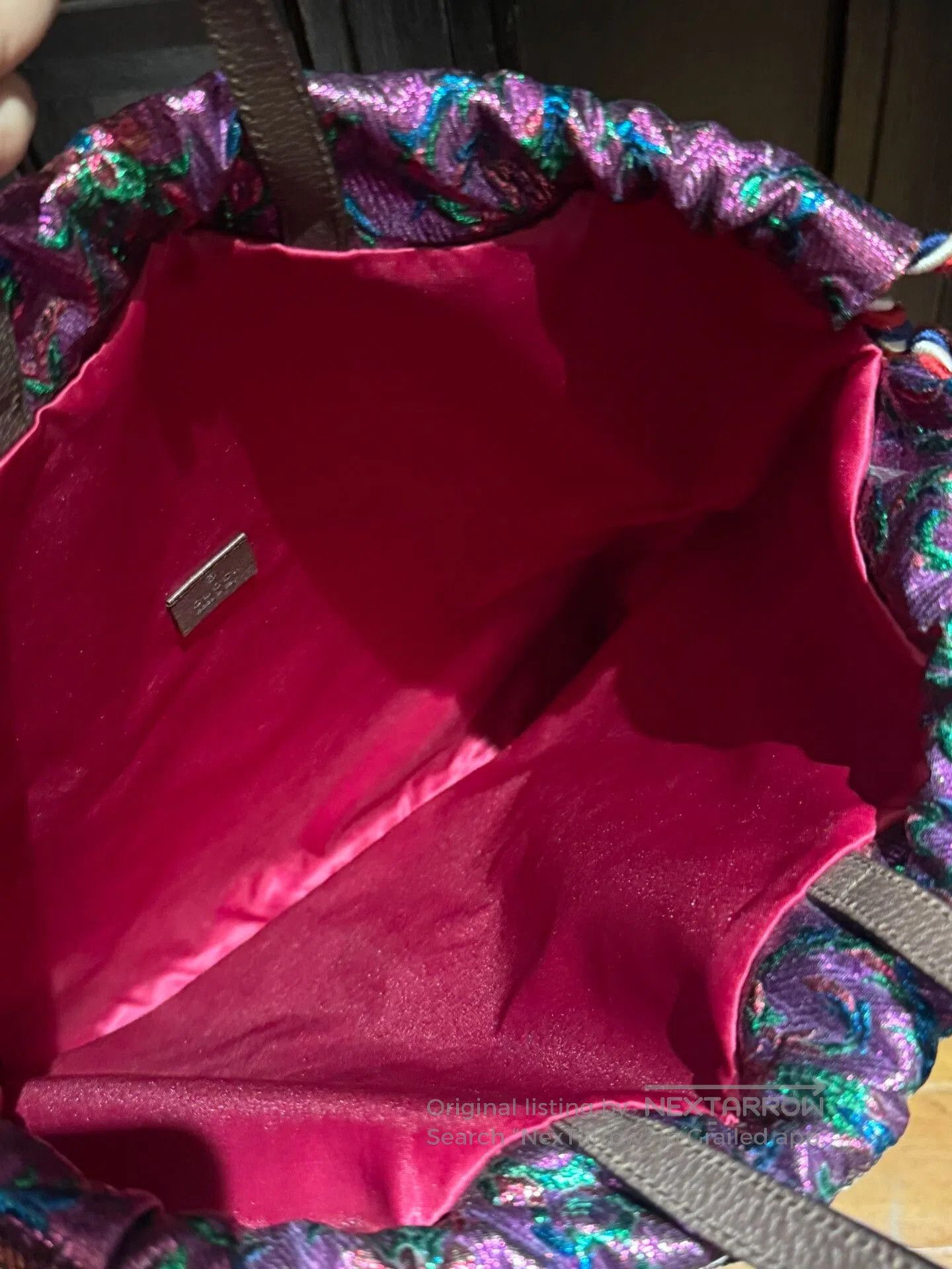 Gucci Gucci Embroidered Satin Backpack with Drawstring. Size ONE SIZE - 7 Thumbnail