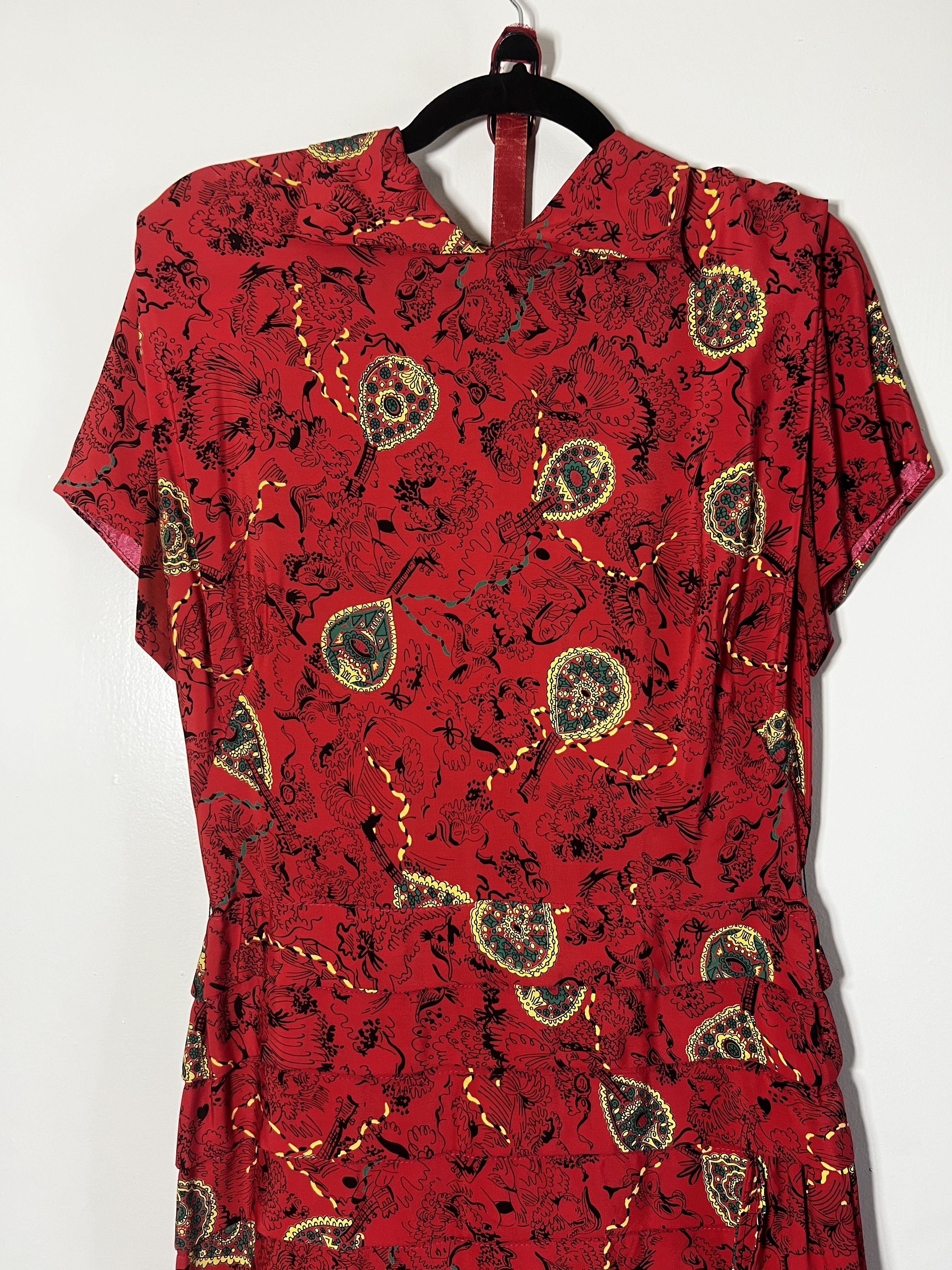 Vintage Vintage 1940's 17th Century Abstract Italian Cocktail Dress Size M / US 6-8 / IT 42-44 - 5 Thumbnail