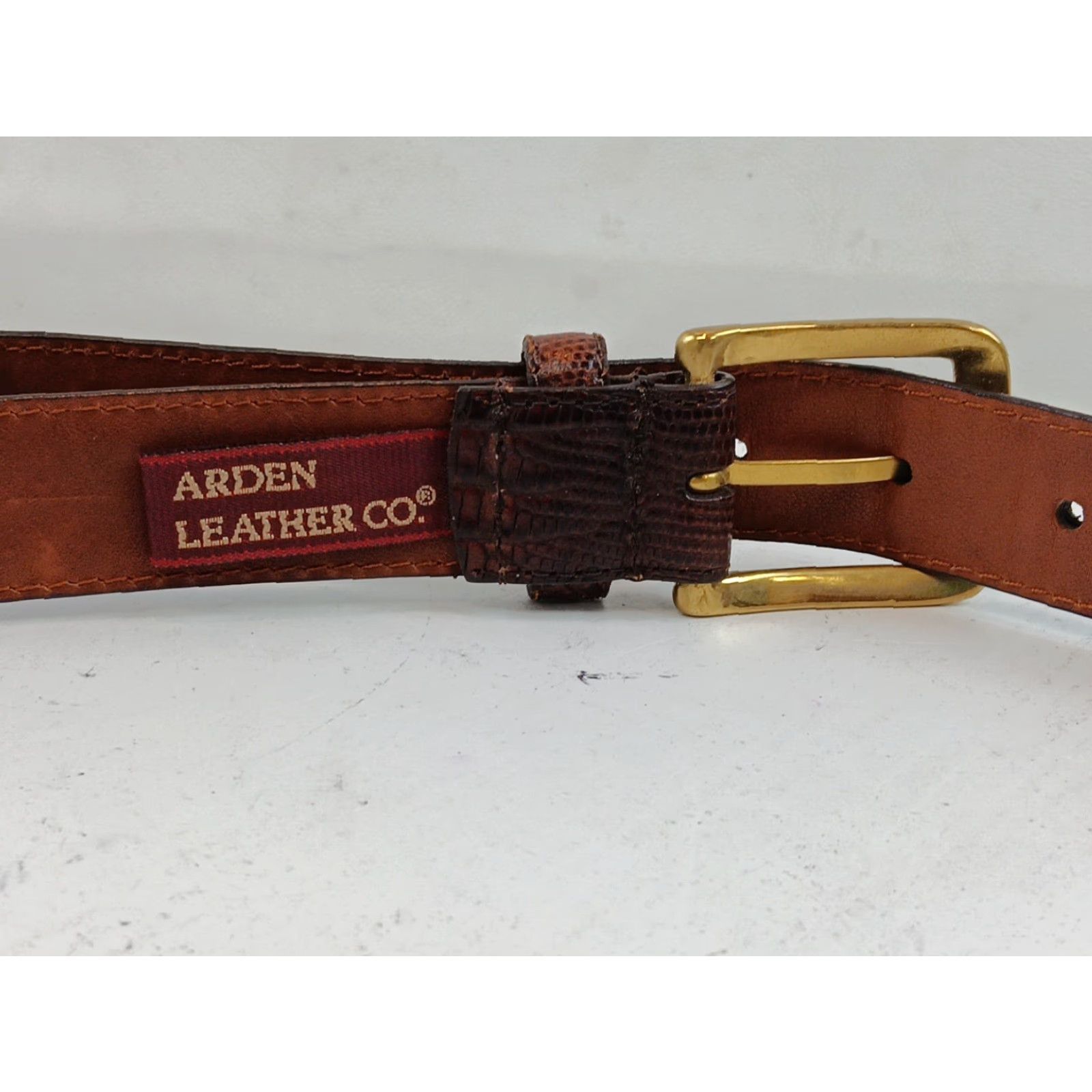 Vintage Arden Leather Co. Belt Mens 50/125 Brown Lizard Skin Brass Buckle Dress Belt Western Studded Adjustable Shirt? Size ONE SIZE - 6 Thumbnail