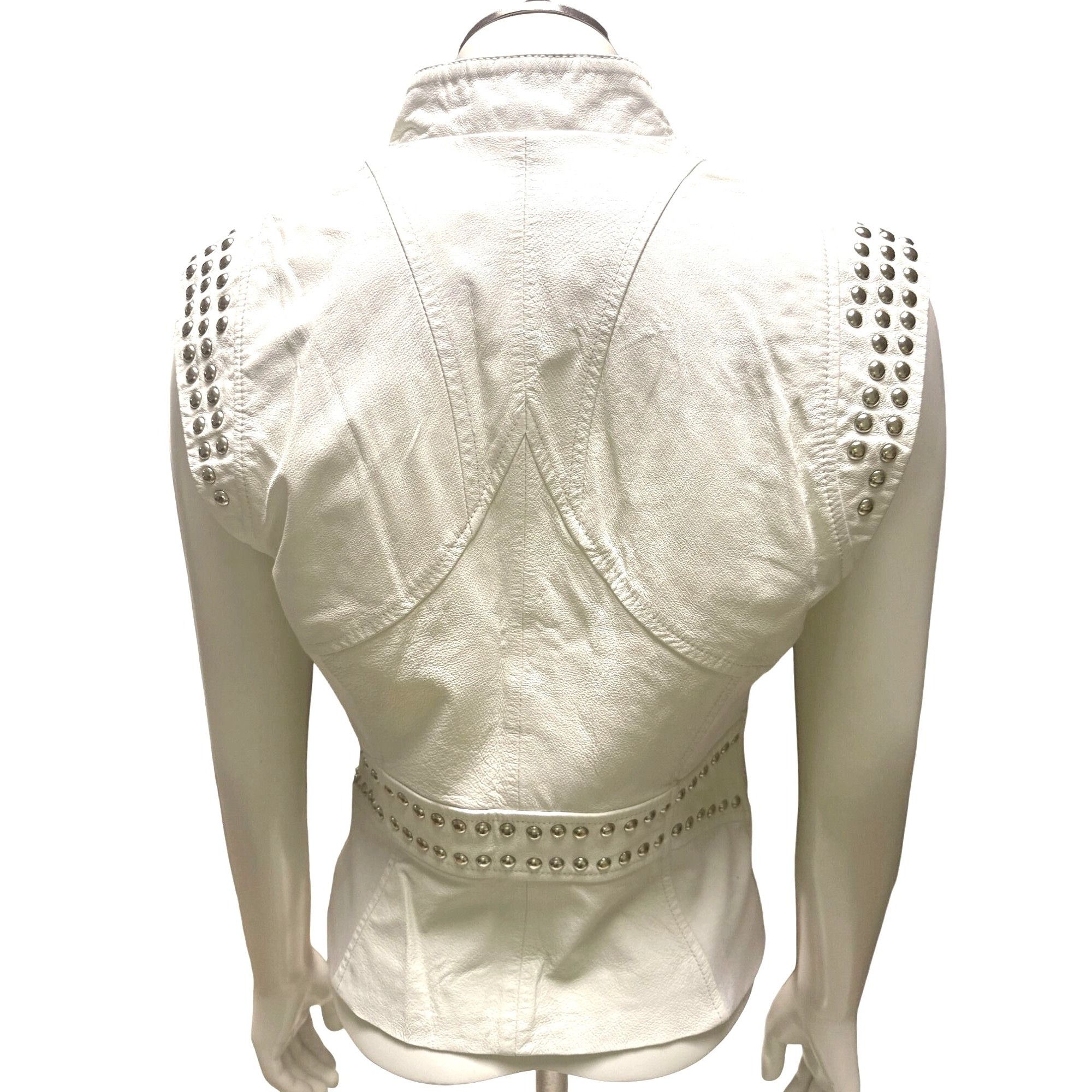 Bebe Bebe Small White Danica Studded Leather Zip Vest Y2K Moto Gl Size S / US 4 / IT 40 - 4 Thumbnail