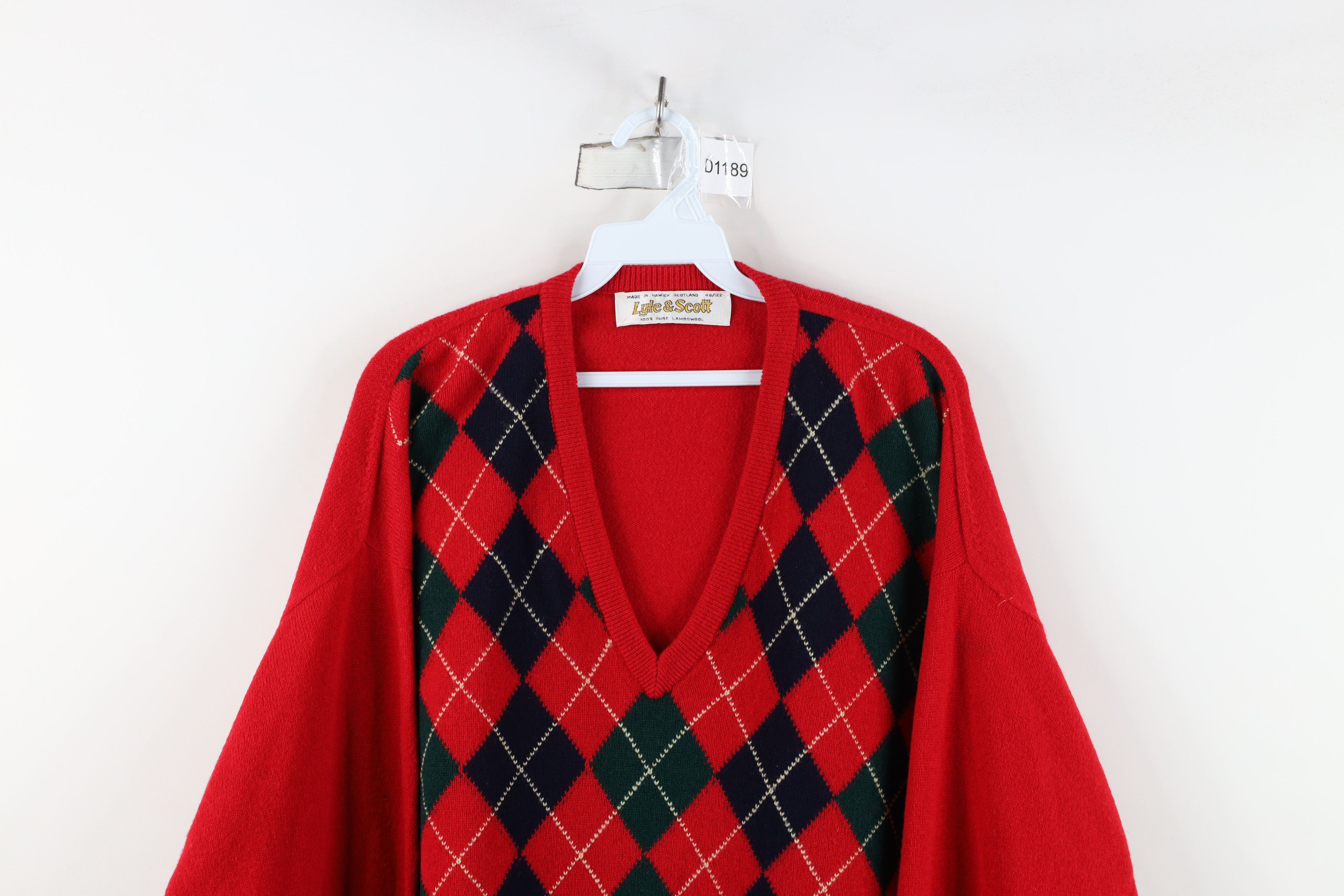 Vintage Vintage 70s Streetwear Knit Argyle Diamond V-Neck Sweater Size US XXL / EU 58 / 5 - 2 Thumbnail