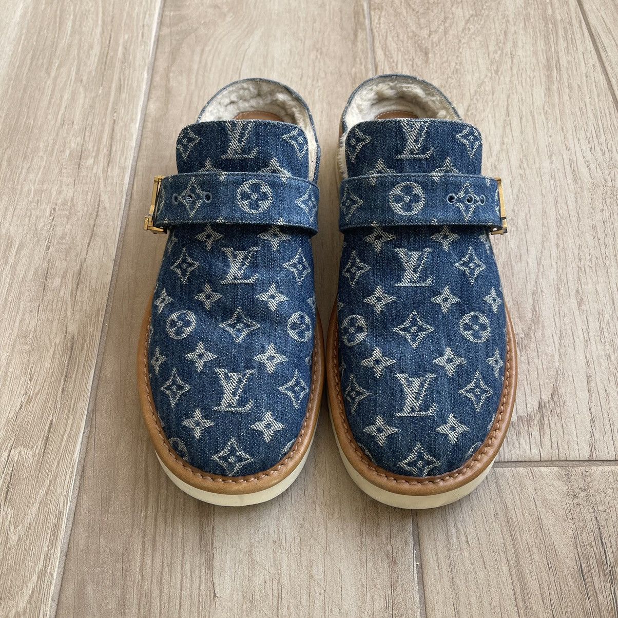 Louis Vuitton × Nigo Cosy Fur Denim Monogram Mule Slippers Size US 10 / EU 43 - 2 Thumbnail