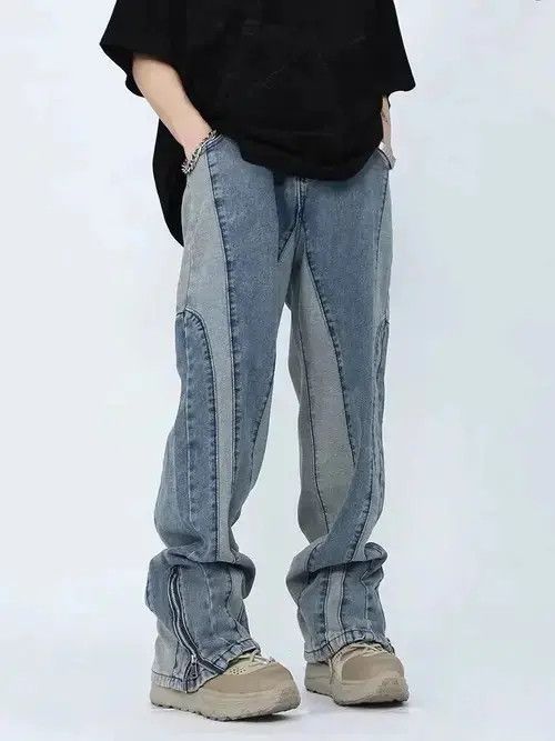 Japanese Brand × Jean Y2K Washed Blue Baggy Stacked Ankle Zipper Jeans Size US 31 - 1 Thumbnail