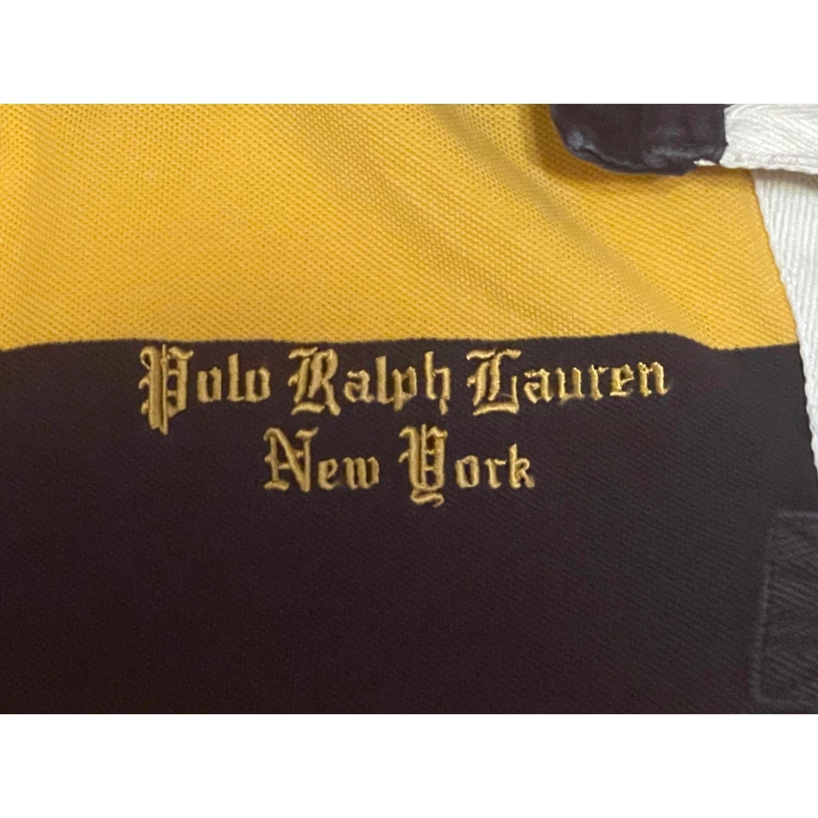 Polo Ralph Lauren VINTAGE Polo By Ralph Lauren New York Custom Fit Short Sleeve Rugby Shirt Crest L Yellow Blue Mens Polo Shirt Size US L / EU 52-54 / 3 - 4 Thumbnail