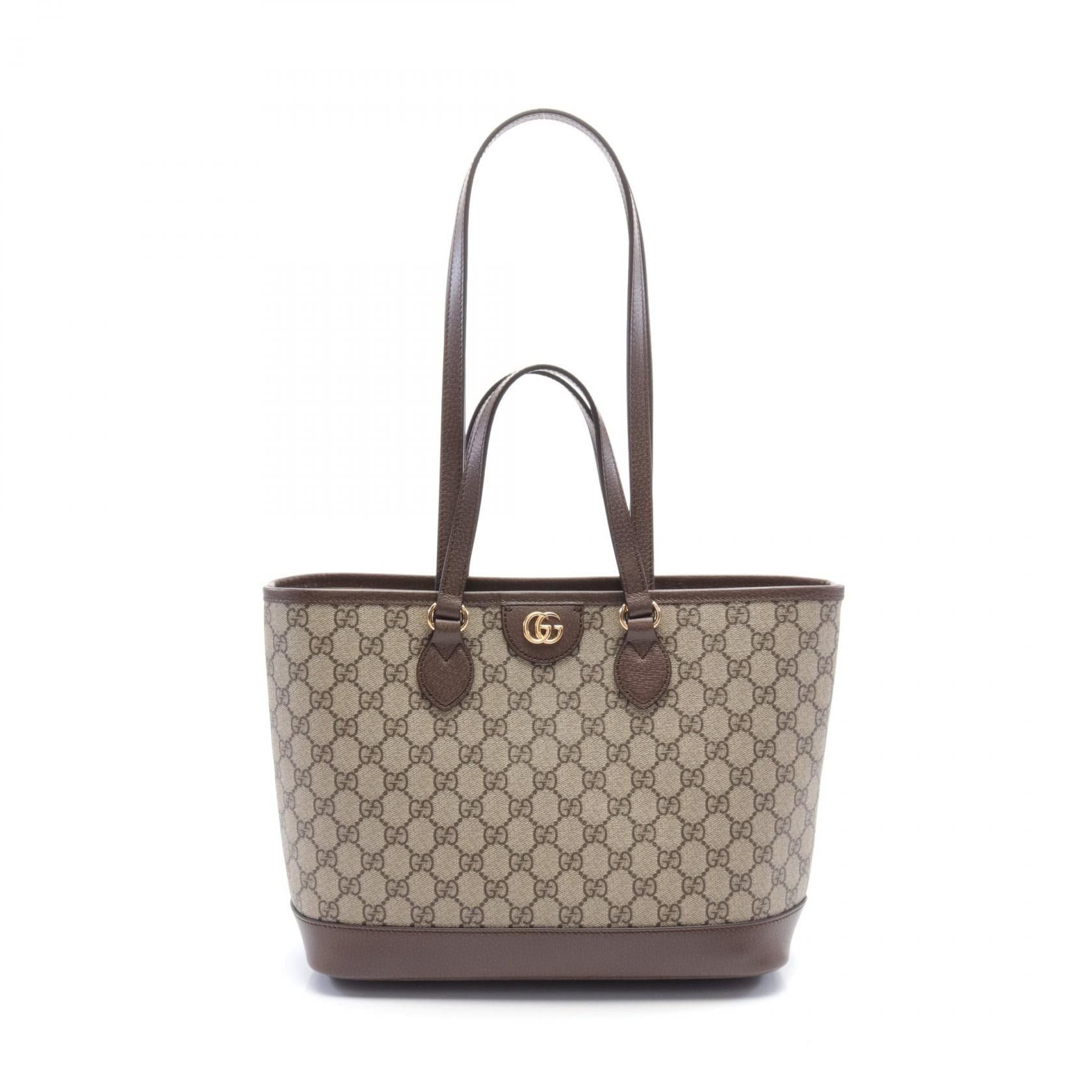 Gucci Ophidia Small Gg Supreme Handbag Tote Bag Coated Canvas Leather Beige Brown