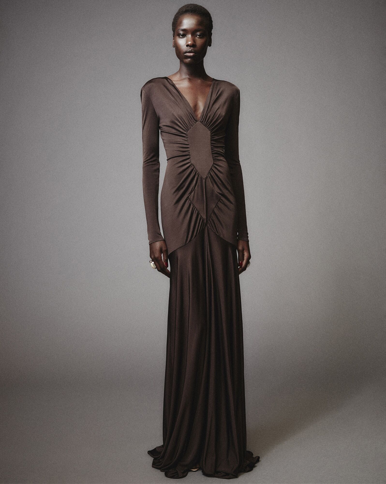 Saint Laurent Paris o1bcso1str1124 Gown in Coffee Size M / US 6-8 / IT 42-44 - 2 Thumbnail