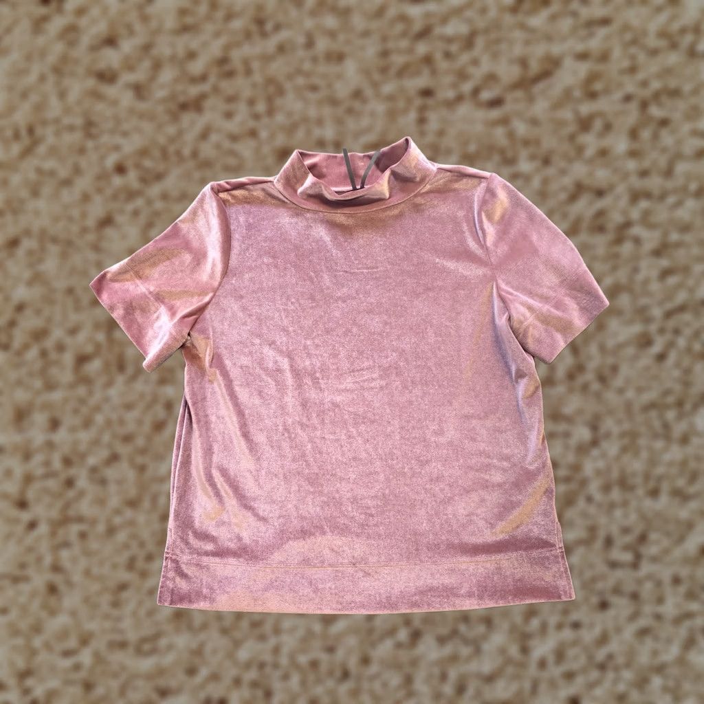 Anthropologie Anthropologie Top Womens Size L Pink Velour Short Sleeve Mock Neck Casual Blouse Size L / US 10 / IT 46 - 1 Thumbnail