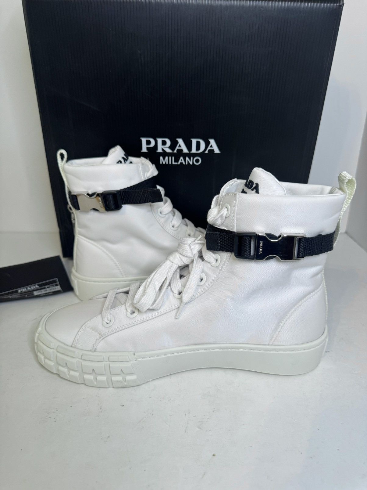 Prada Prada Nylon Gabardine Combat Boots White SZ 39.5 Size US 7.5 / EU 40-41 - 3 Thumbnail