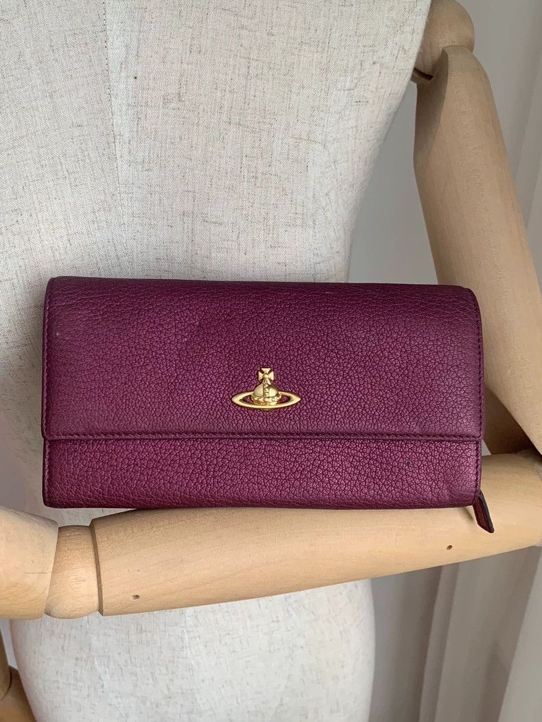 Vivienne Westwood Vivienne Westwood Lychee texture Saturn purple red wallet Size ONE SIZE - 2 Thumbnail