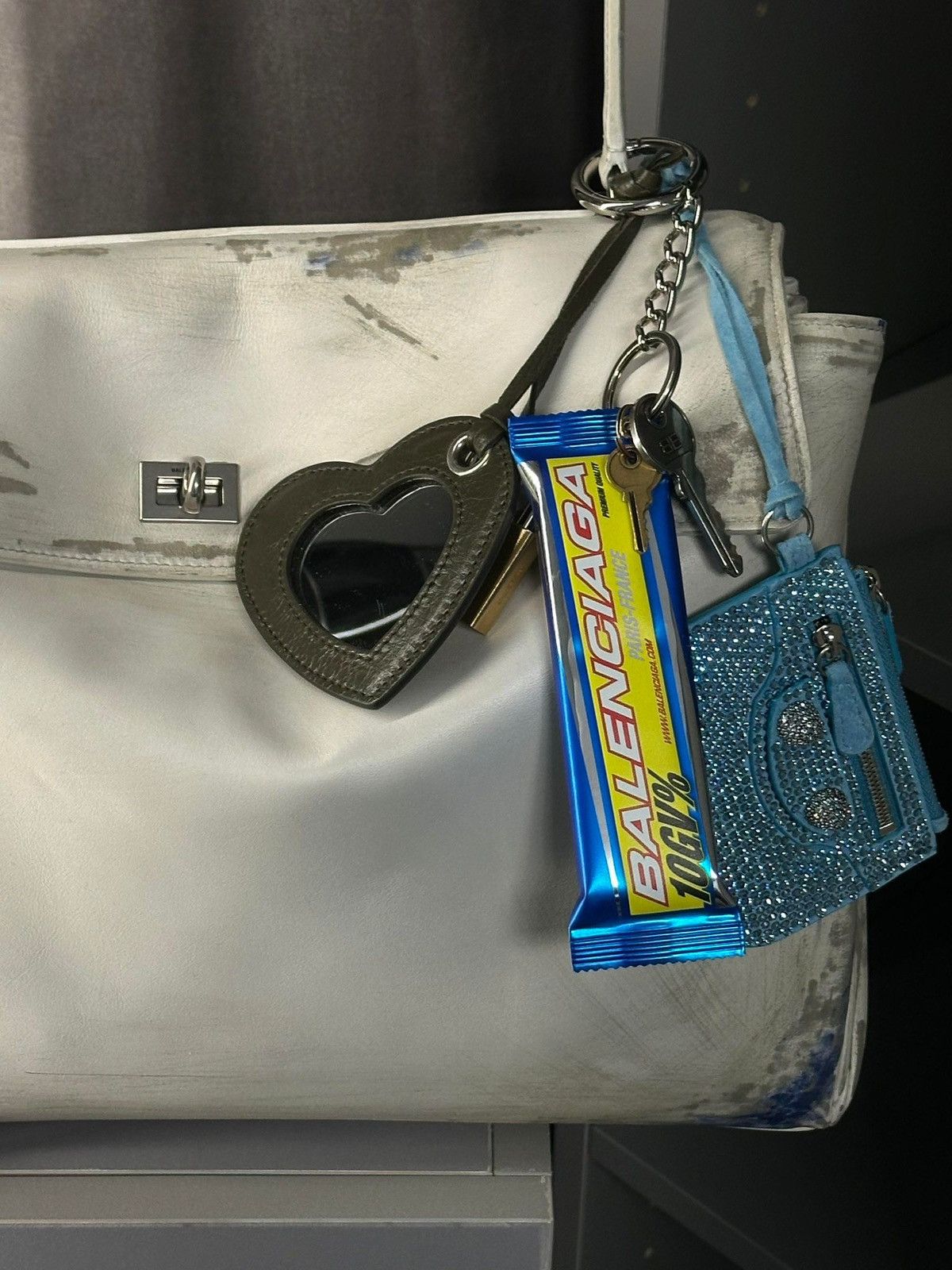 Balenciaga $1K VALUE Keyring Energy Chocolate Bar Charm in Marine
