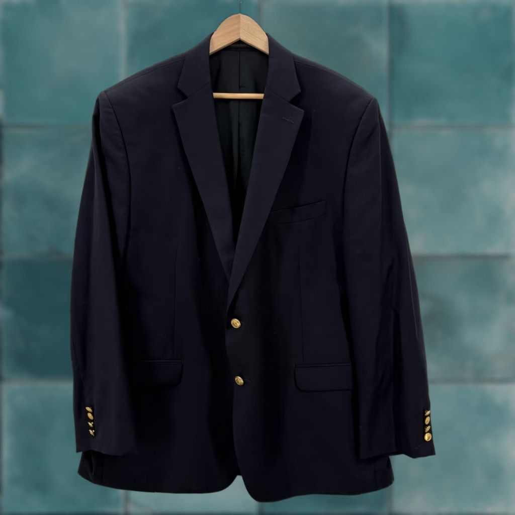 Ralph Lauren Lauren Ralph Lauren Blazer Mens 46R Navy Wool Gold Button Single-Breasted Notch 2-Piece 3-Button Inner Pockets Winter Business Formal Mens Size 46R - 1 Thumbnail