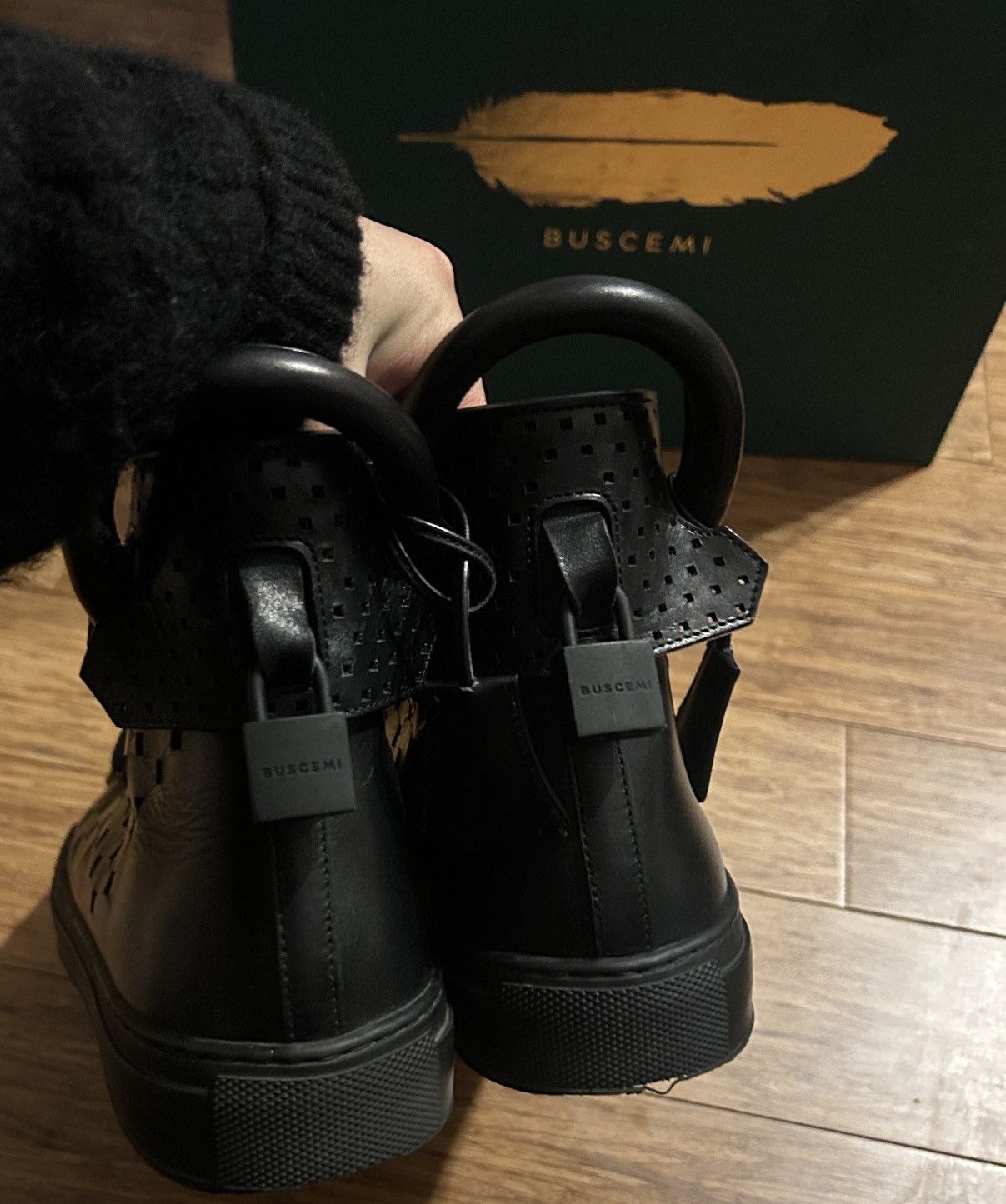 Buscemi BUSCEMI 125MM Square Hole Black Perforated Leather Sneakers Size US 10 / EU 43 - 5 Thumbnail