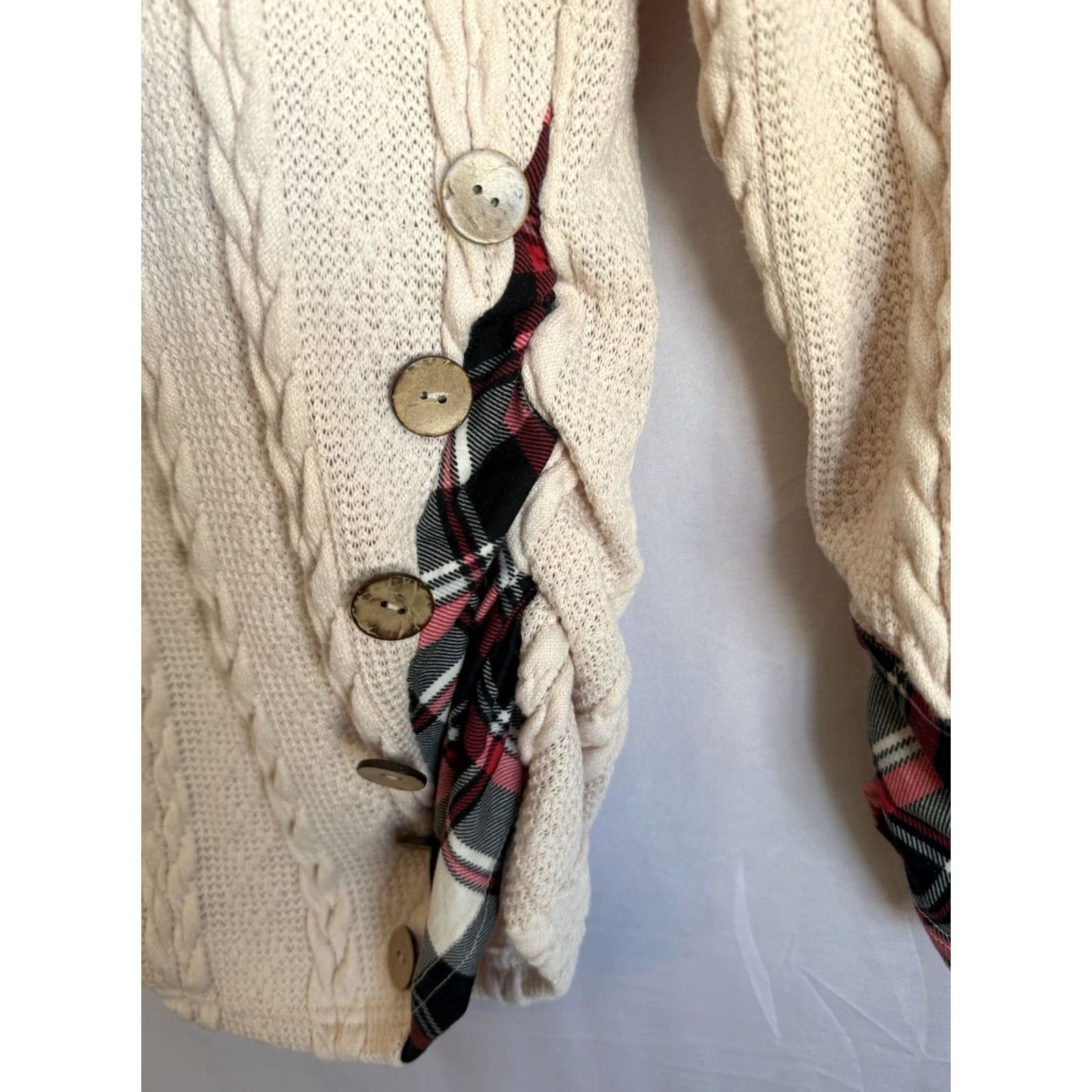 Vintage Cream Dressfo Womens 6 New With Tag Ivory Plaid Henley Long Sleeve Wool/ Cotton Blend Sweater pullover Preppy Academia Womens Size M / US 6-8 / IT 42-44 - 6 Thumbnail