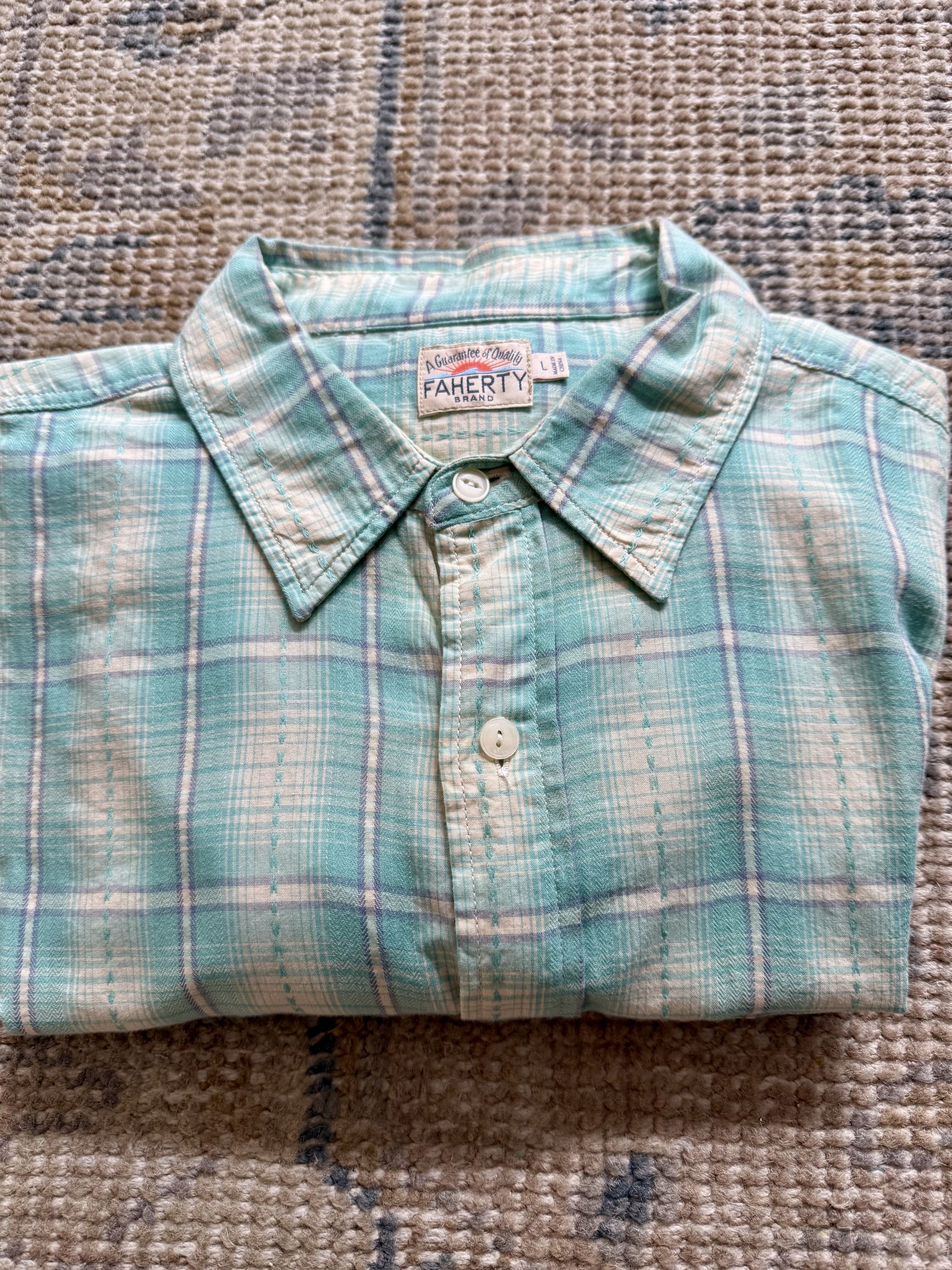 Faherty Faherty Button Up in Green and Cream Plaid Size US L / EU 52-54 / 3 - 1 Thumbnail