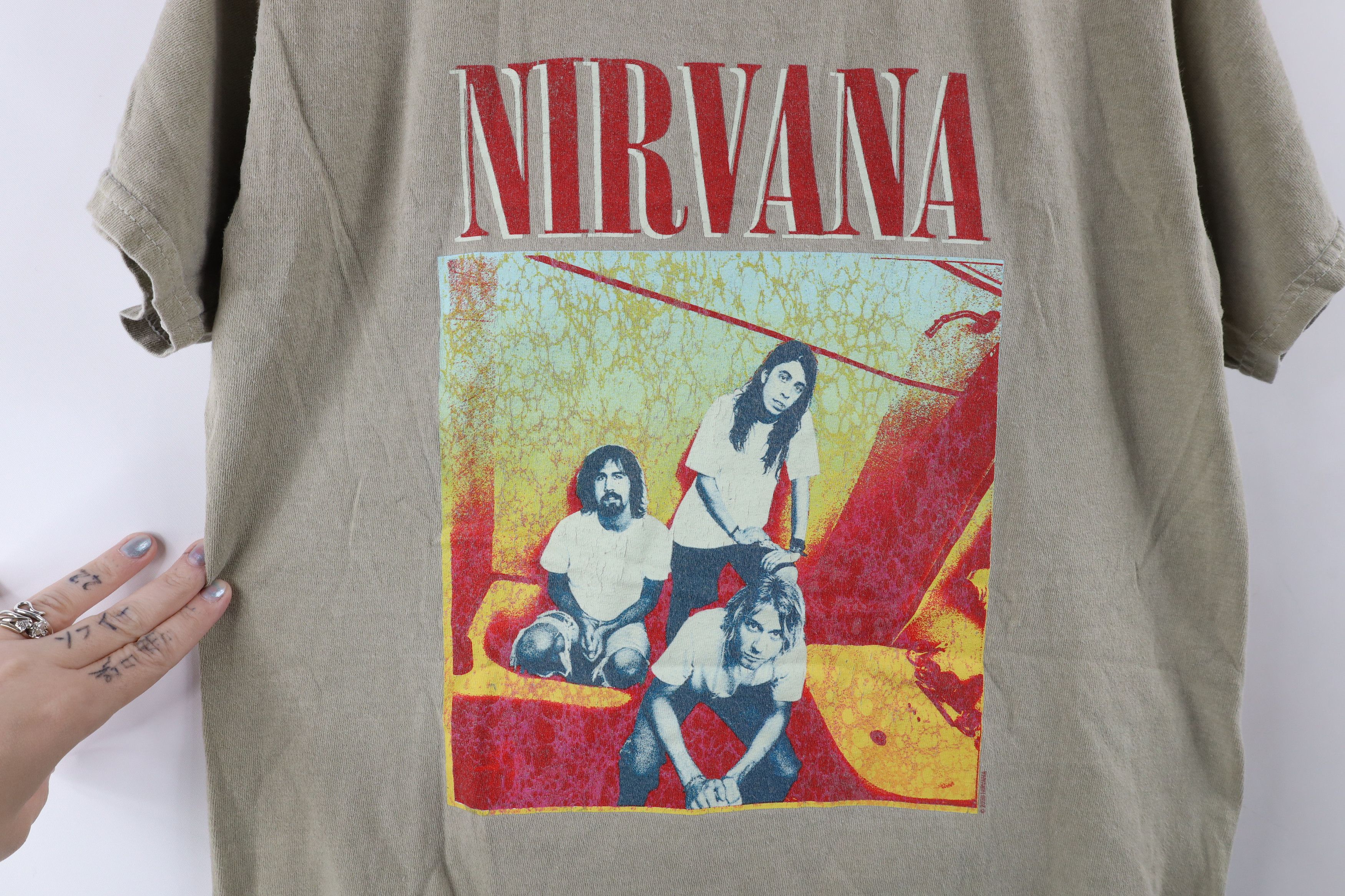 Vintage Retro Spell Out Nirvana Band Short Sleeve T-Shirt Beige Size S / US 4 / IT 40 - 4 Thumbnail