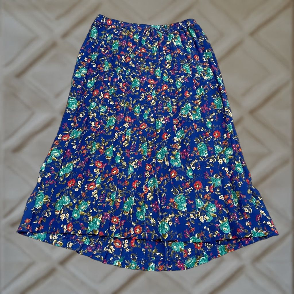 VINTAGE Alfred Dunner Set Of 2 Shirt Skirt Women 14 Blue Floral- Bohemian Classic Flower Outdoor Tropical
