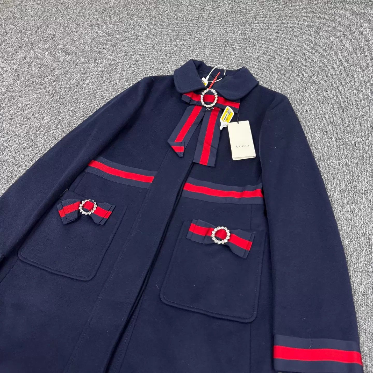 Gucci Gucci Navy Blue Bow Midi Coat 44 New with Tags Size M / US 6-8 / IT 42-44 - 4 Thumbnail
