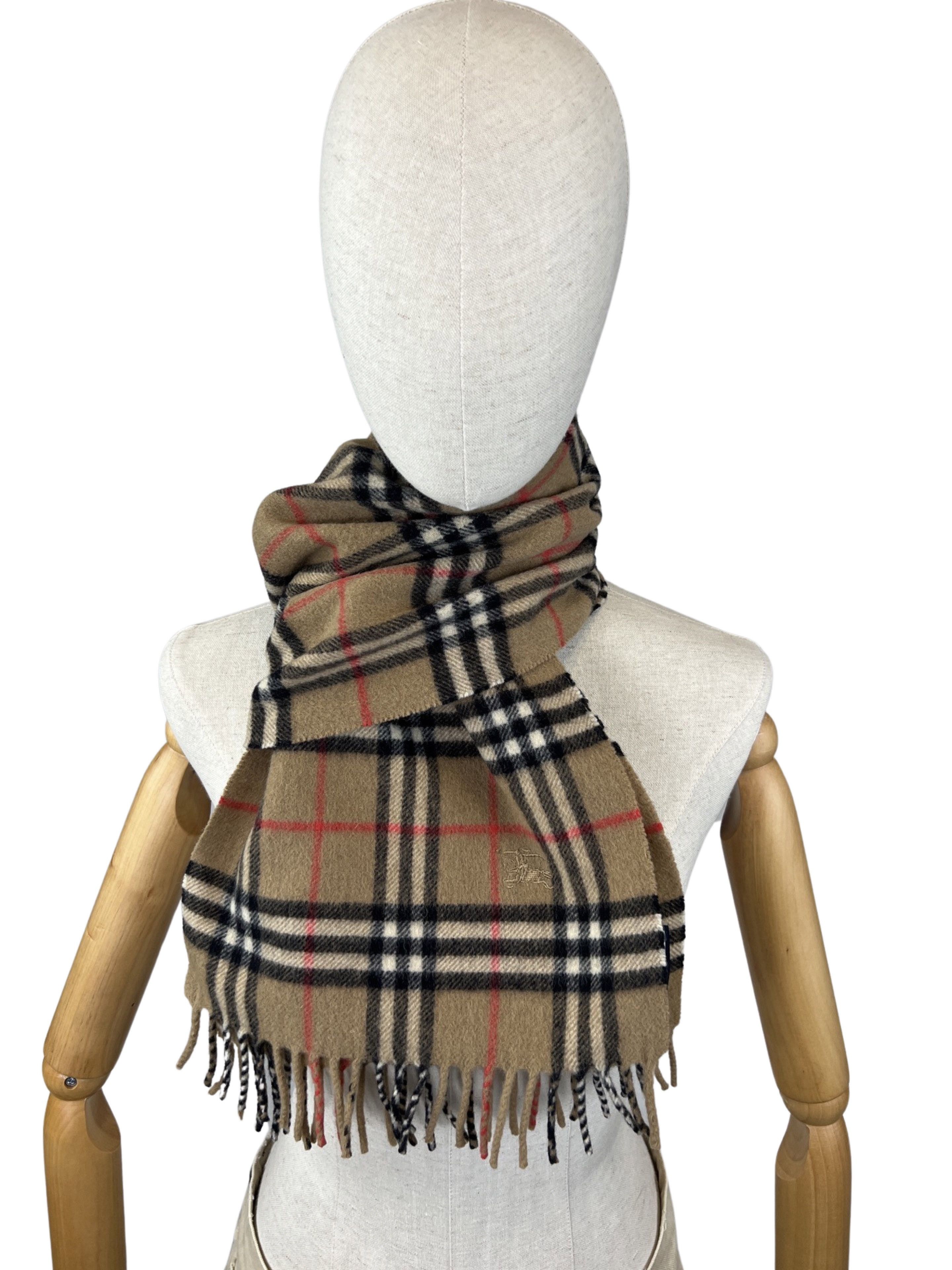 Vintage Burberry Classic Nova Check Wool Scarf Logo 160 cm