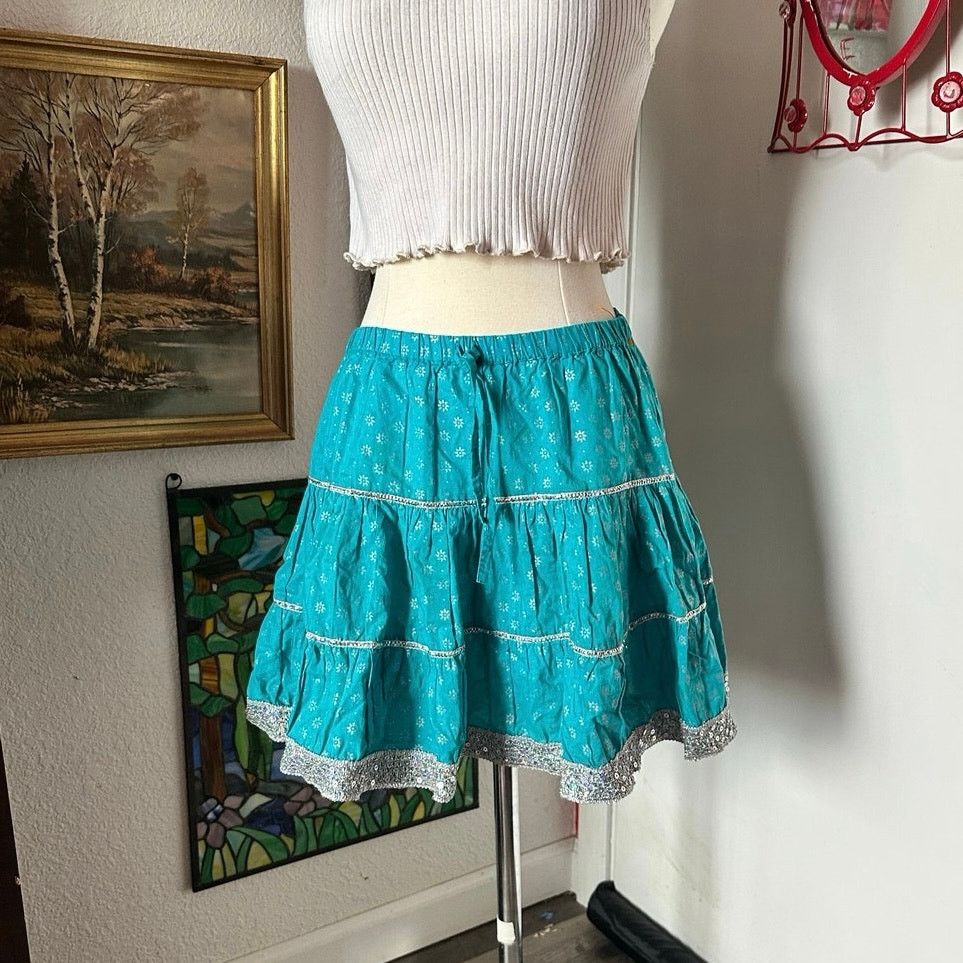 Epic Threads epic threads blue turquoise silver bohemian skirt Size 30" / US 8 / IT 44 - 1 Thumbnail