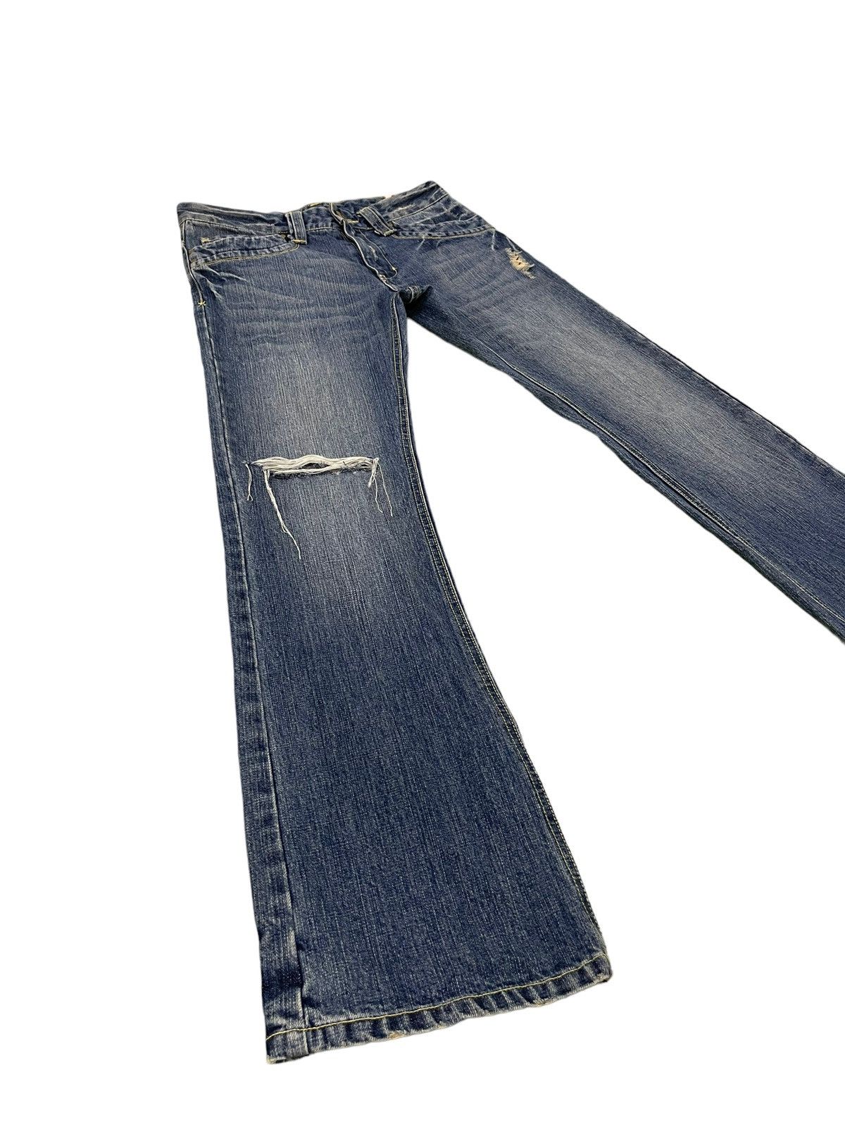 Japanese Brand Flare Jeans Kissmark Faded Distress Boot Cut 8🟦2 Size US 31 - 11 Thumbnail
