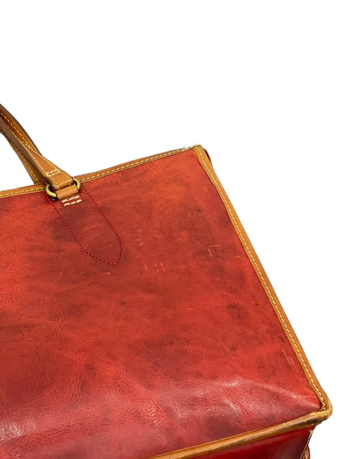 Japanese Brand Full Leather Patina Red Deux Moncx Artisan Made Hand Bag 4🟩 Size ONE SIZE - 17 Thumbnail
