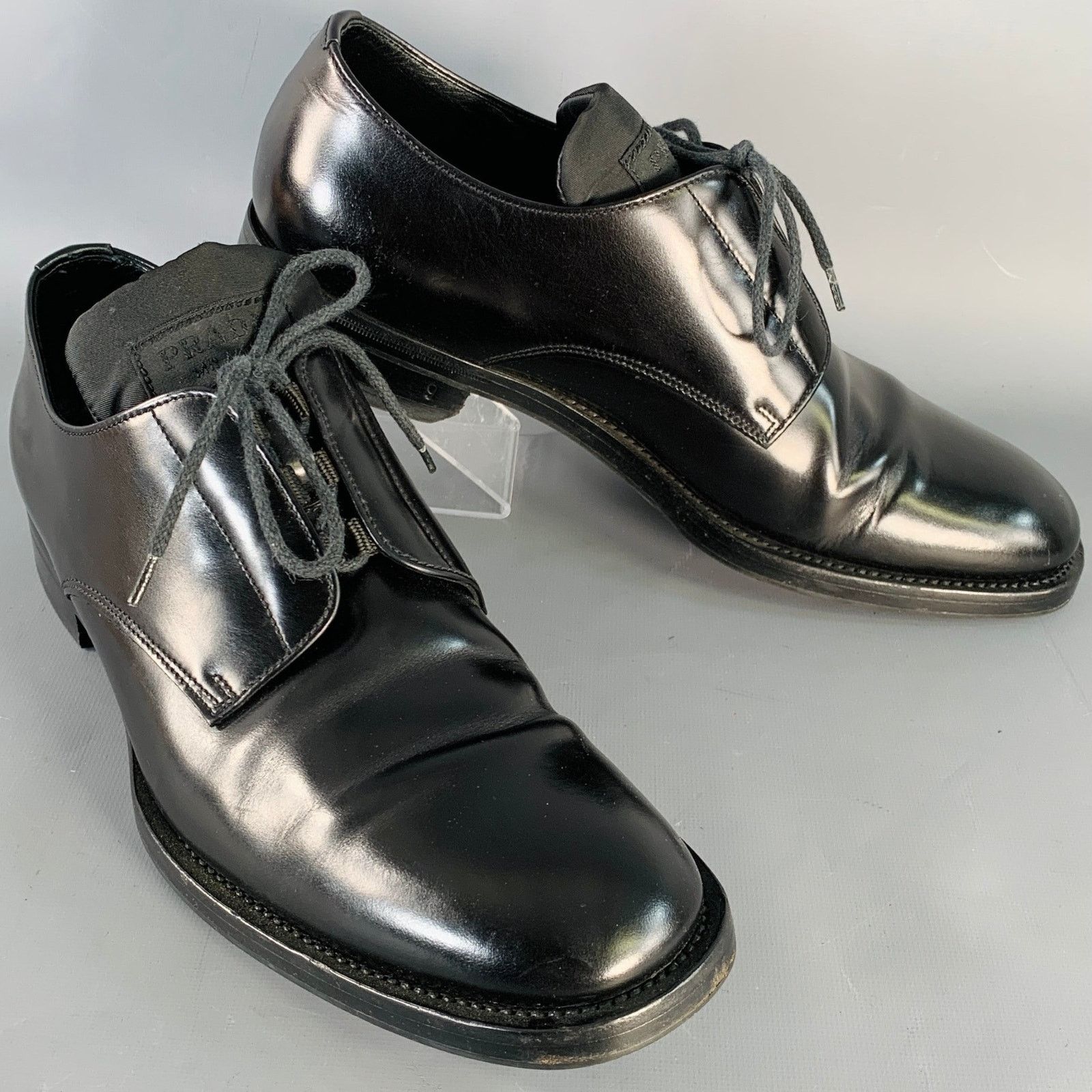 Prada PRADA Size 10 Black Leather Nylon Derby Lace-Up Shoes Size US 10 / EU 43 - 1 Thumbnail