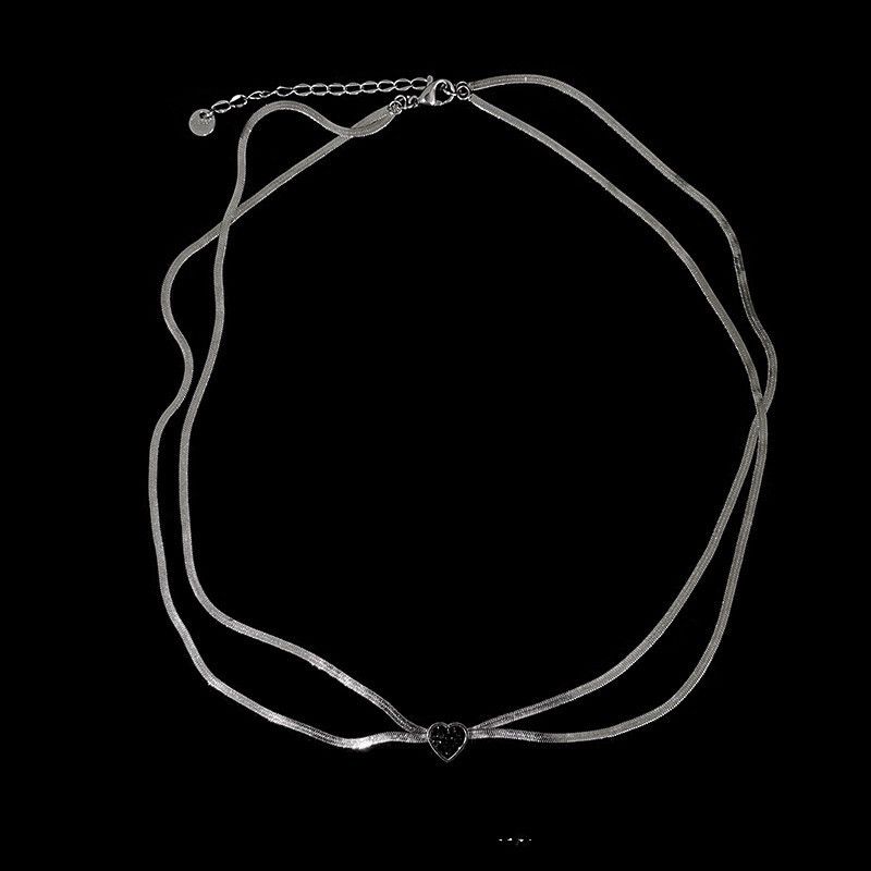 Other Silver Titanium Steel Necklace Black Heart Pendant Size ONE SIZE - 2 Thumbnail