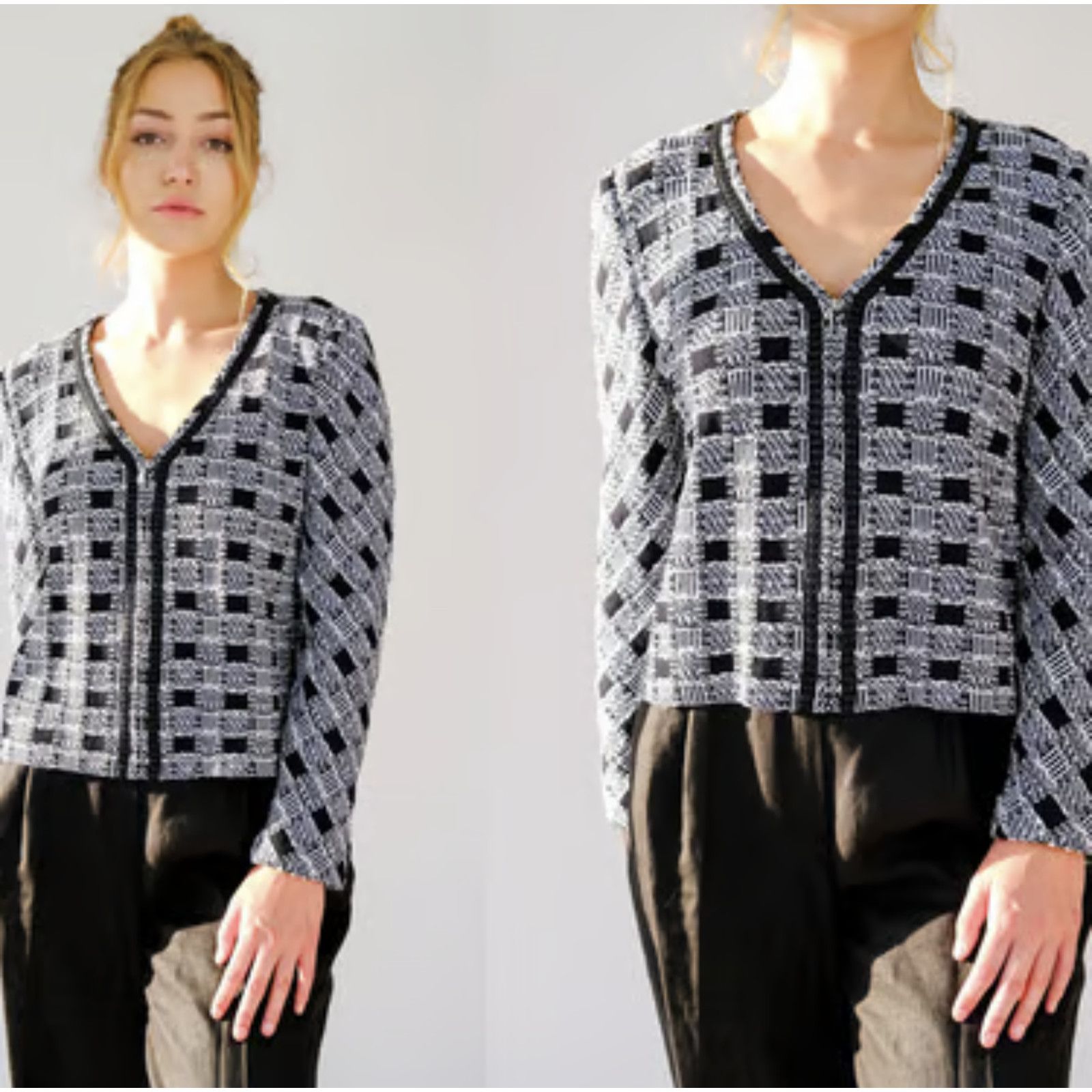 St. John St. John Collection Sweater 2 Check Knit Full Zip Jacket Size XS / US 0-2 / IT 36-38 - 1 Thumbnail