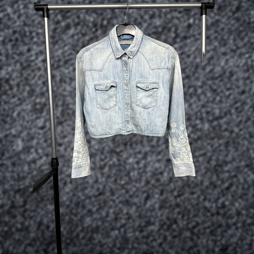 Allsaints Allsaints Denim Jacket Flora Cannon Shirt S Womens Blue Denim Jacket Long Sleeve Snap Closure Size S / US 4 / IT 40 - 1 Thumbnail
