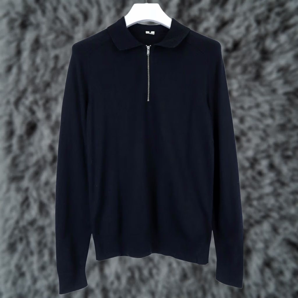 Arket ARKET Jumper SMALL Navy Blue Collared Knitted 1/4 Zip Linen Wool Blend Men's Size US S / EU 44-46 / 1 - 1 Thumbnail