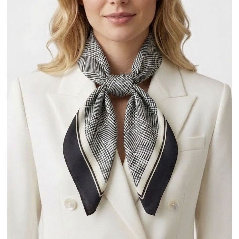Other ❤️Elegant Bandana Square Scarf Silky Satin Soft BLACK Beige Size ONE SIZE - 1 Thumbnail
