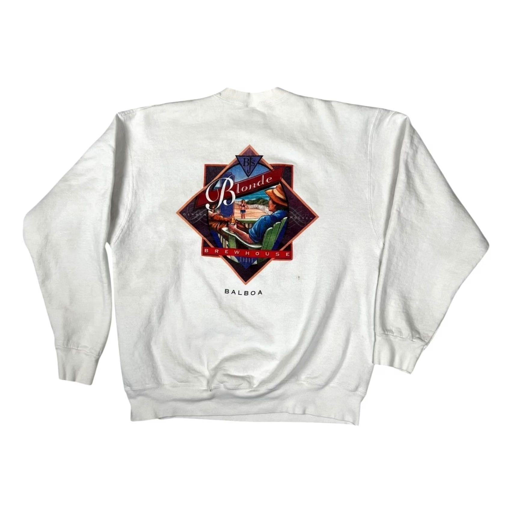 Fruit Of The Loom VINTAGE BJ's Pizza Grill Brewery Sweatshirt Mens XL White Fruit Of The Loom Heavyweight Preshrunk Crew Neck Long Sleeve Graphic Print Brewhouse Size US XL / EU 56 / 4 - 2 Thumbnail