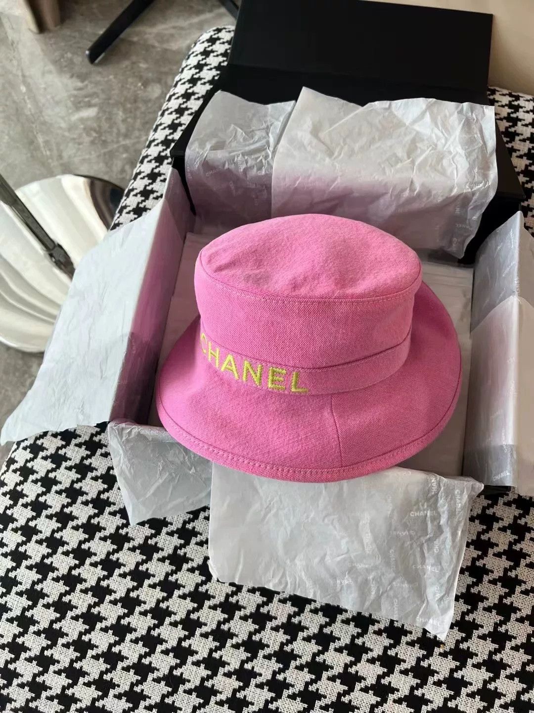 Chanel Chanel Pink Denim Letter Bucket Hat Size ONE SIZE - 1 Thumbnail