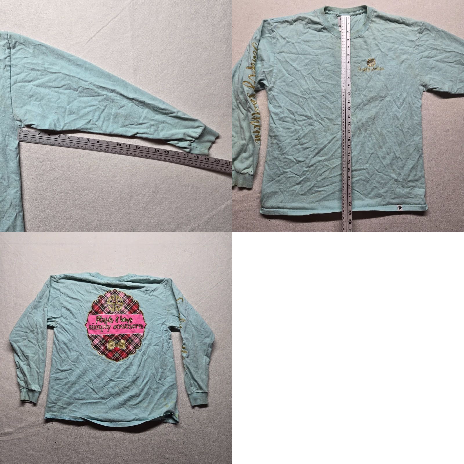 Vintage Simply Southern Shirt Blue Long Sleeve Adults L Solid Bow Patch Size L / US 10 / IT 46 - 8 Thumbnail