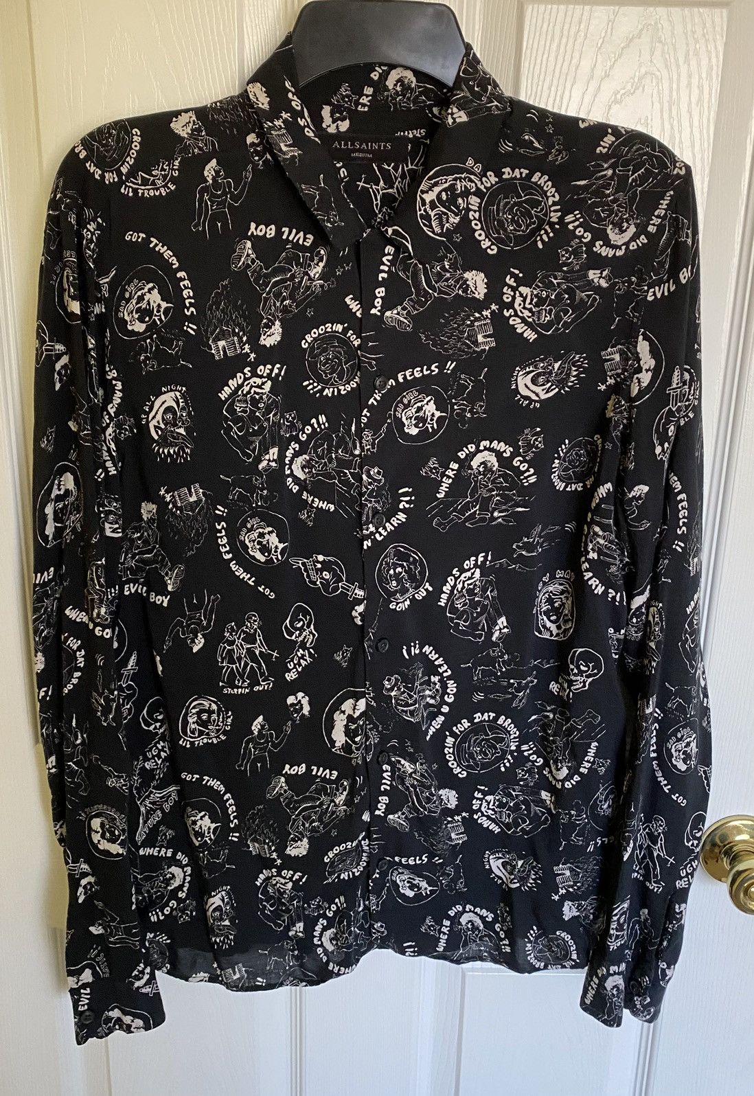 Allsaints Allsaints Feels Men’s Black Camp Collar Shirt Medium Size US M / EU 48-50 / 2 - 1 Thumbnail