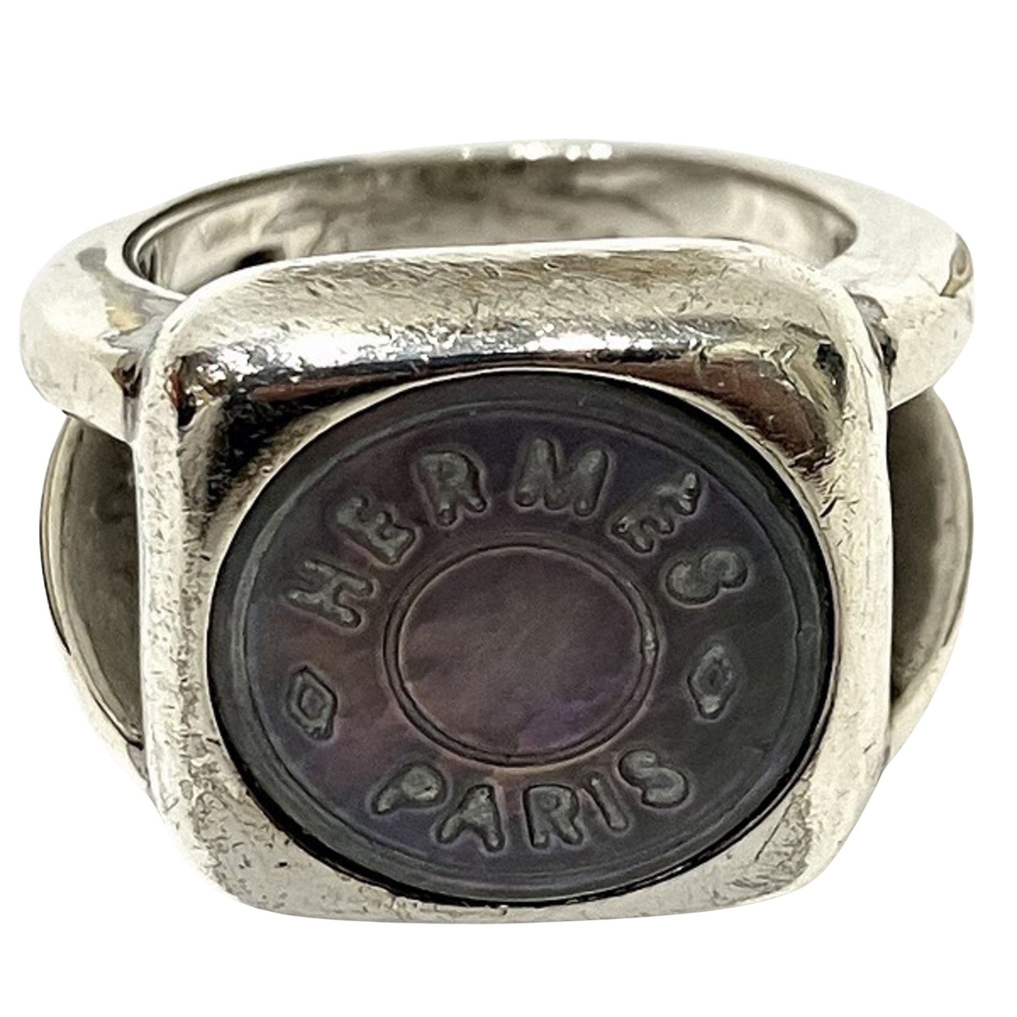 image of Hermes Sellier Ring in Silver, Women's
