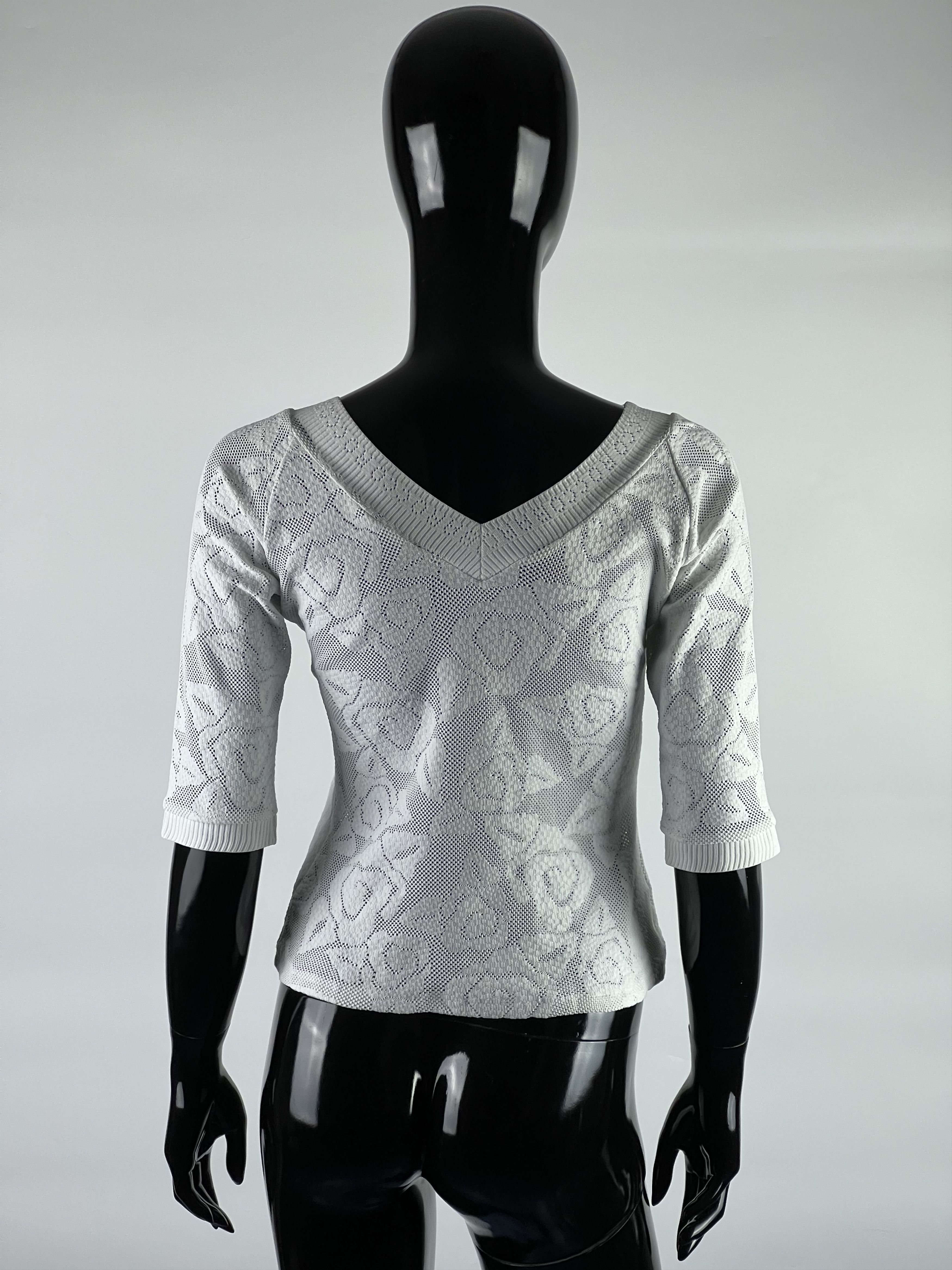 Other Roccobarocco White Mesh V-Neck Top Blouse Size US6 Size M / US 6-8 / IT 42-44 - 2 Thumbnail